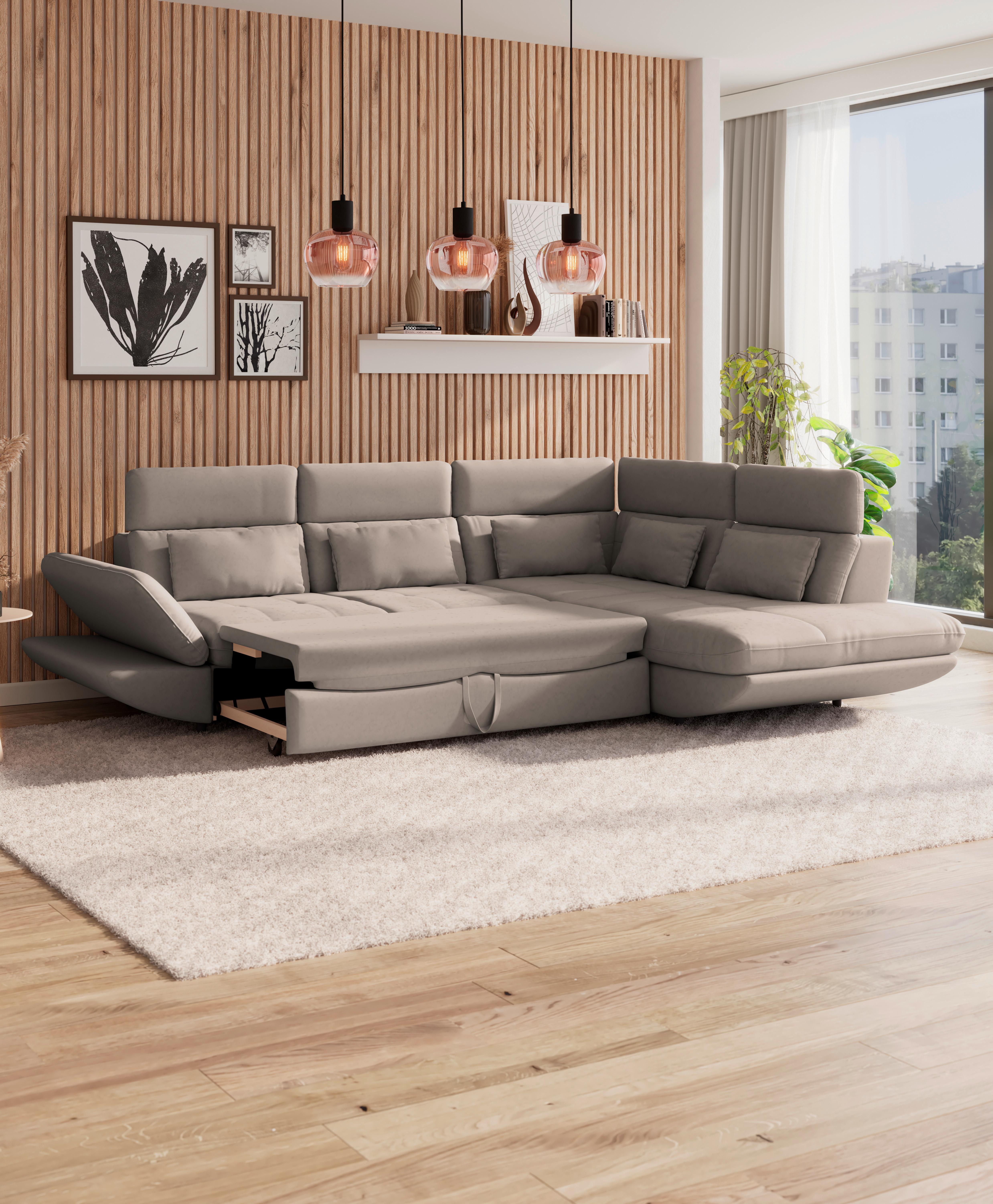 Ecksofa mit Schlaffunktion Park Beige - Beige/Schwarz, MODERN, Textil (233/311cm) - Luca Bessoni