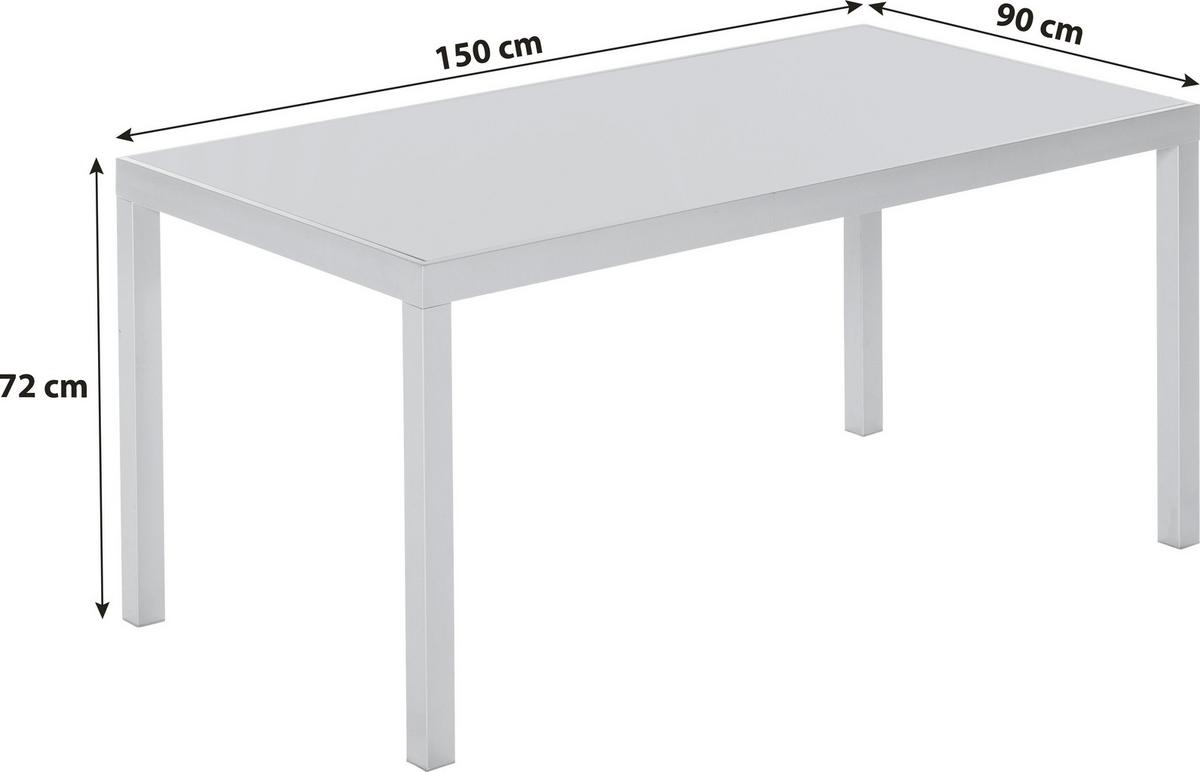 Gartentisch Aluminium/glas L: 150 Cm - Silberfarben, KONVENTIONELL, Glas/Metall (150/90/72cm) - Gardenson