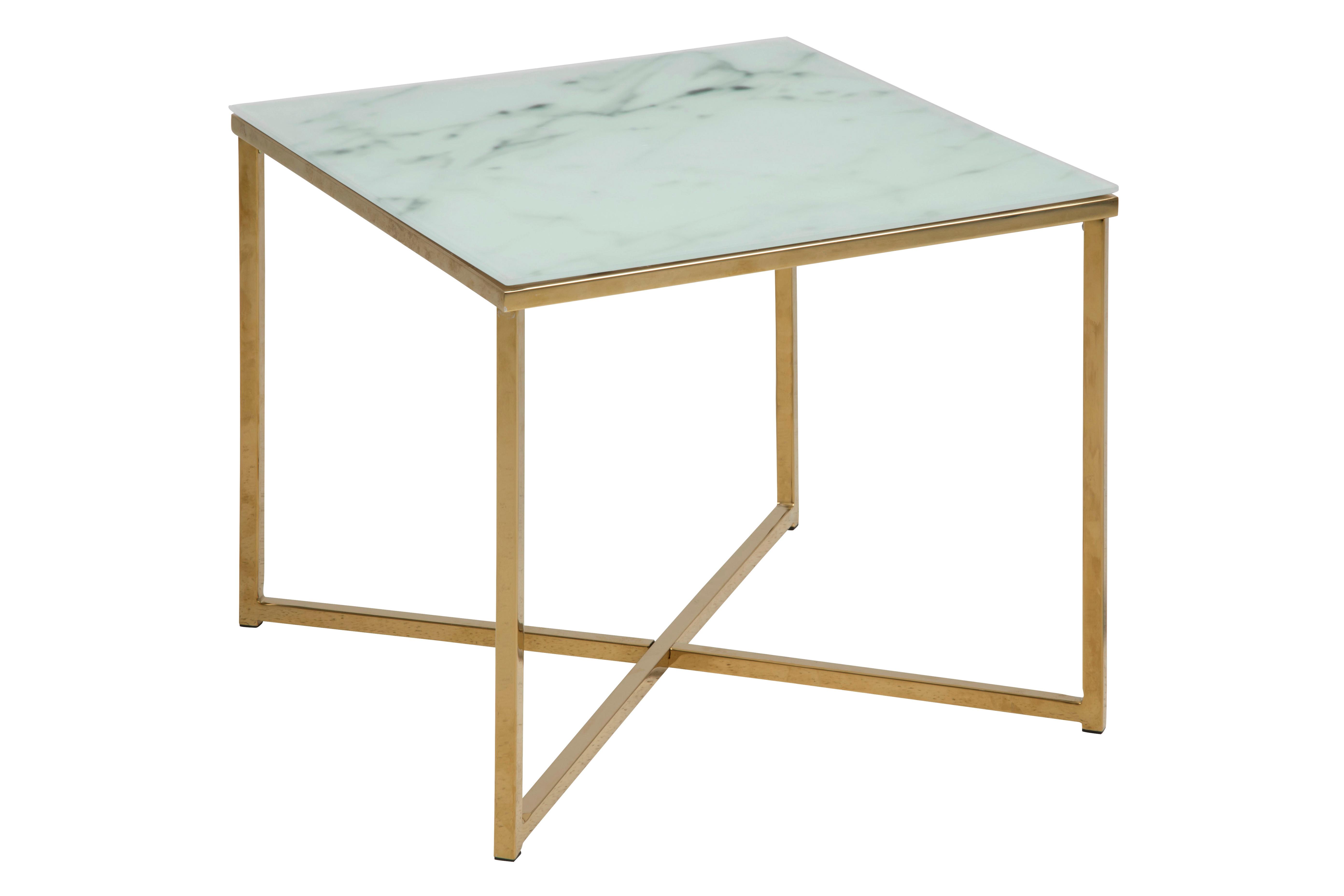 Konferenční stolek ALISMA - bílá/barvy zlata, Design, kov/sklo (50/42/50cm)