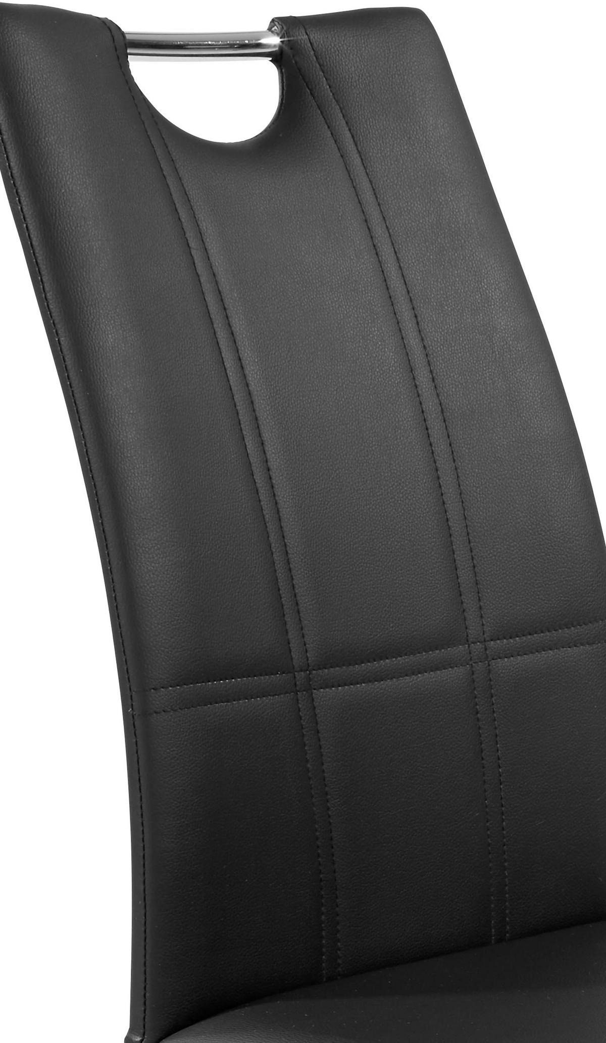 Esszimmerstuhl Mandy Lederlook Schwarz Gepolstert - Chromfarben/Schwarz, KONVENTIONELL, Textil/Metall