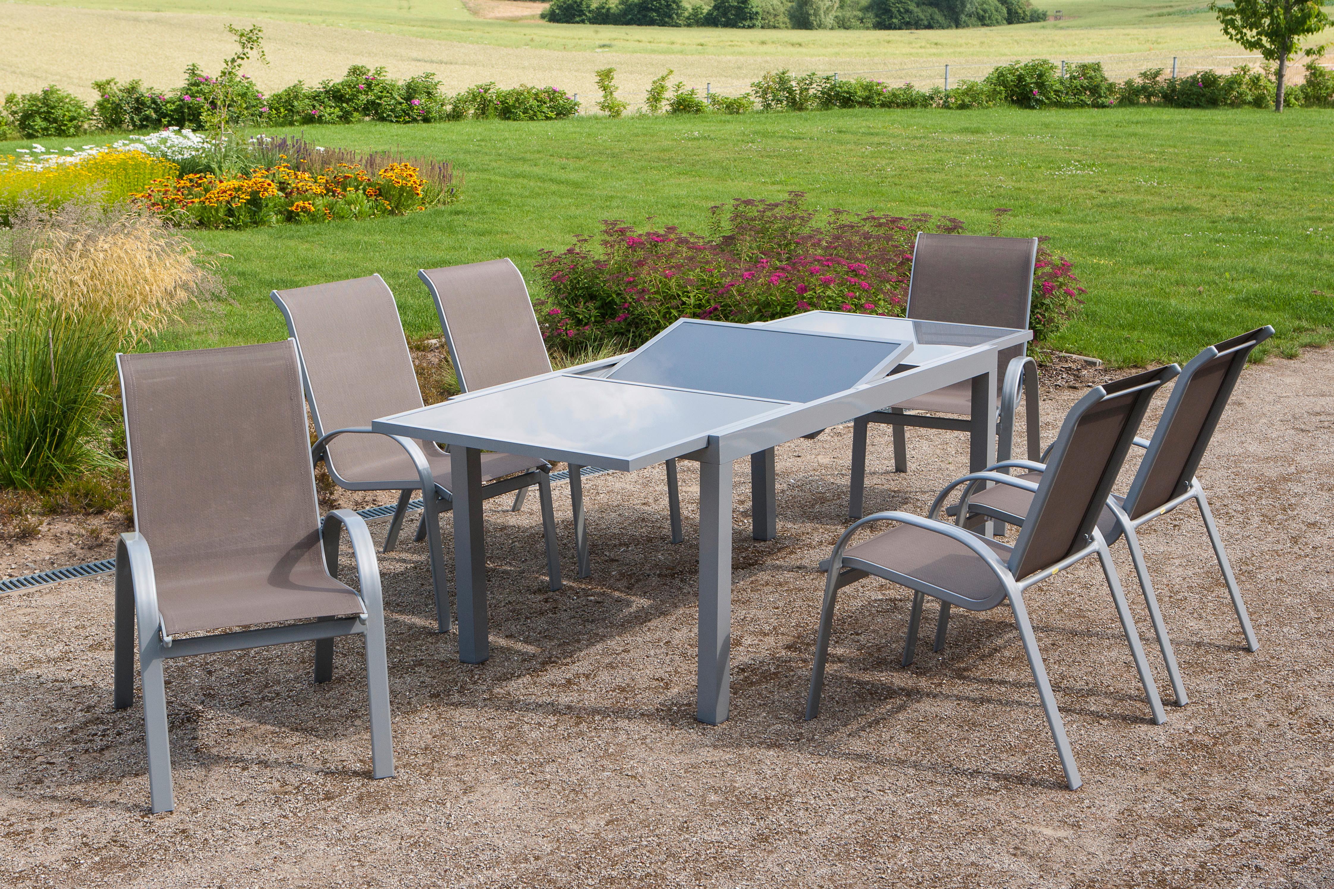 Gartentischgruppe aus Aluminium und Textil
