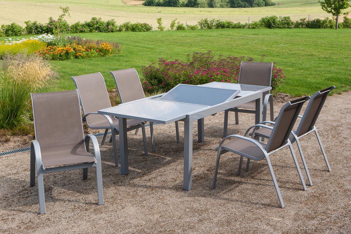Gartengarnitur Amalfi 7-Teilig Metall/Textil/Glas - ROMANTIK / LANDHAUS - Gardenson
