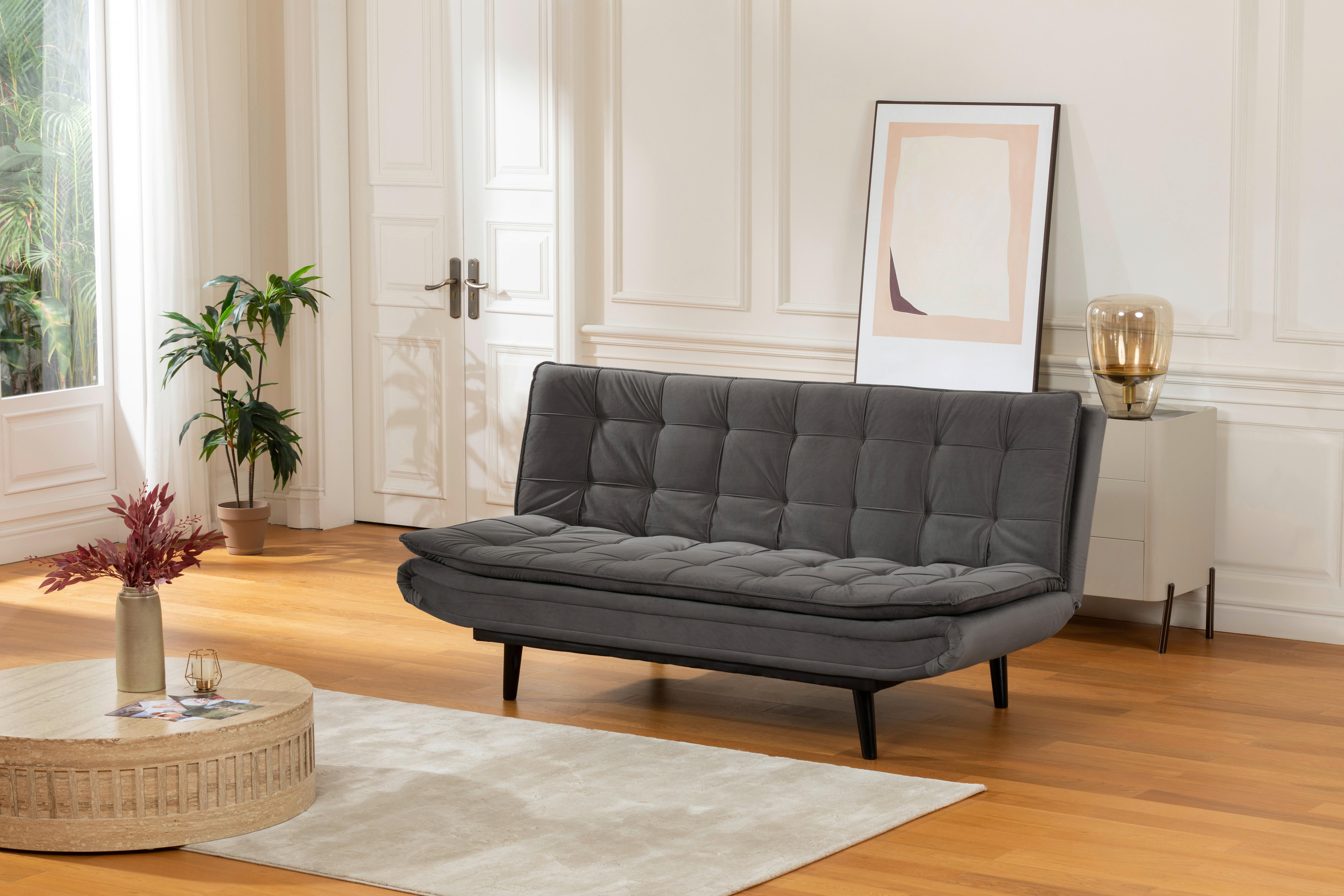 Schlafsofa Tuvalu - Schwarz/Grau, Design, Holz/Textil (195/96/96cm) - MID.YOU
