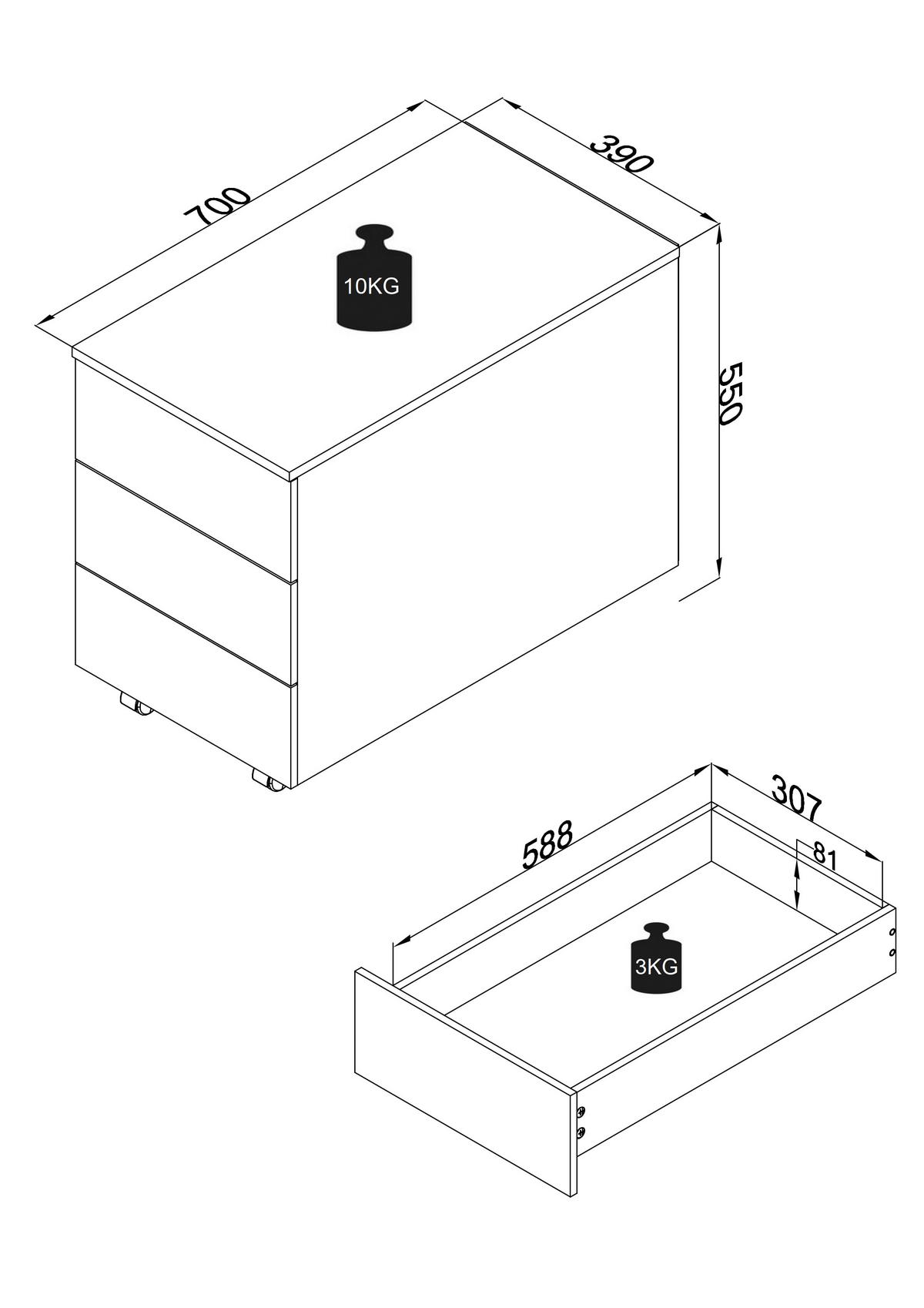 Rollcontainer Anthrazit Dalosa 39x55x70 cm - Anthrazit, MODERN, Holzwerkstoff/Kunststoff (39/55/70cm) - MID.YOU