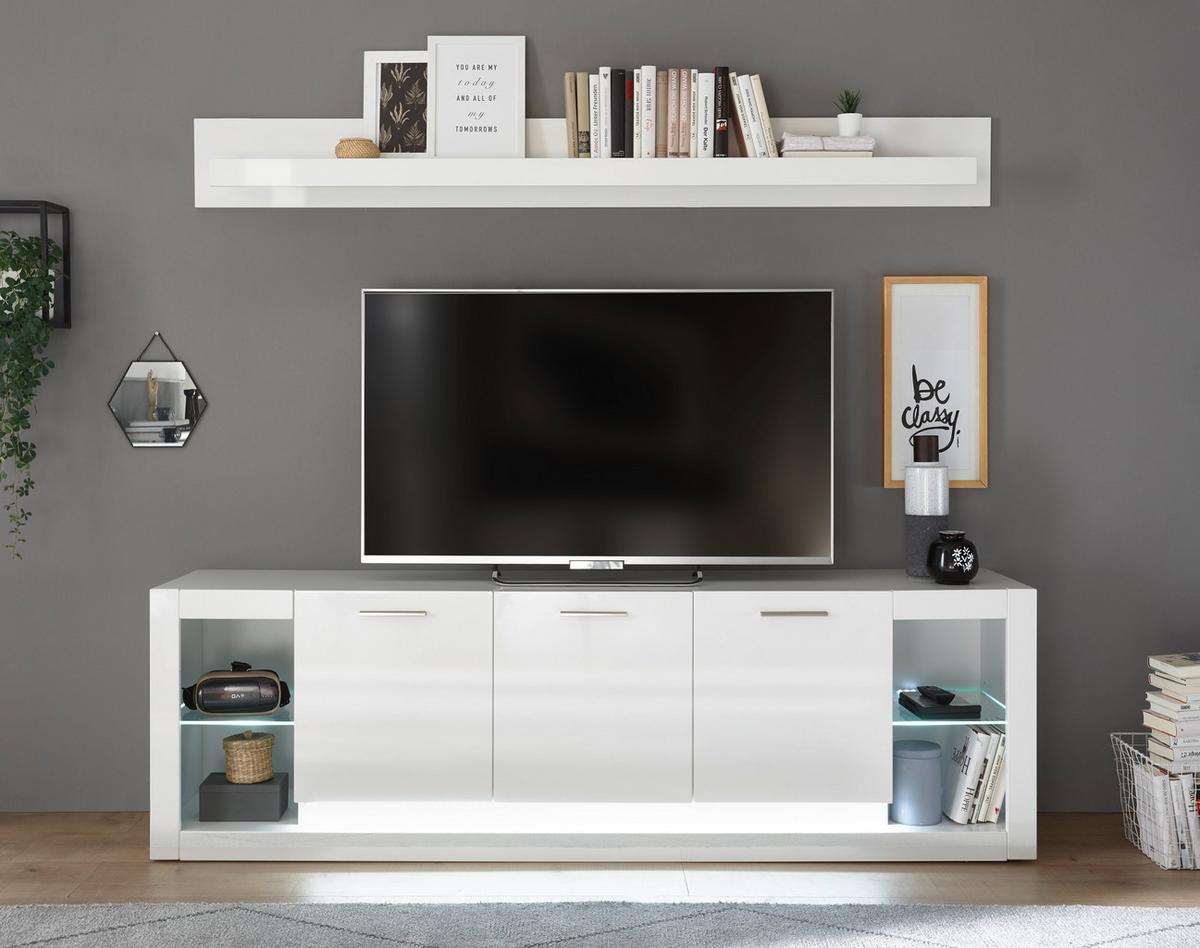 Wandboard Meran Weiß B: 198 cm - Weiß Hochglanz, Design, Holzwerkstoff (198/20/21cm) - MID.YOU