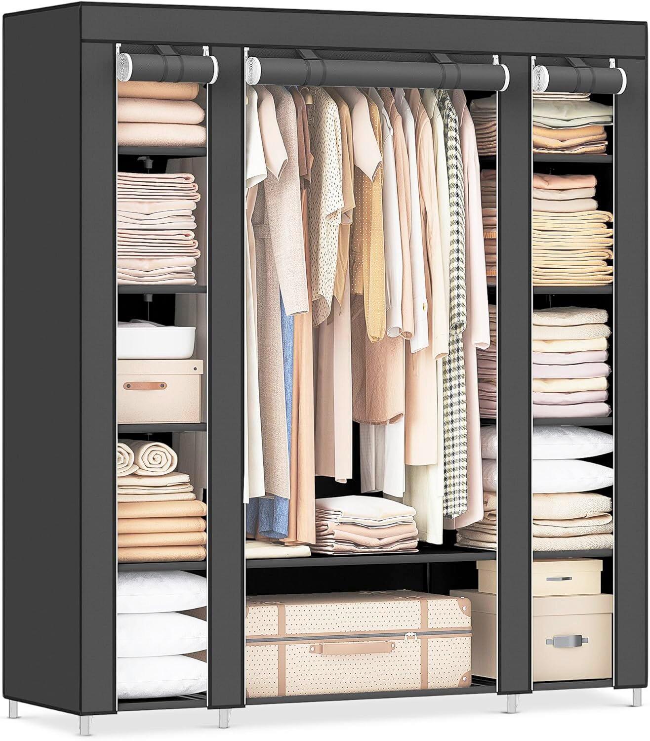 Stoffschrank Schwarz B: 150 cm - Schwarz, Basics, Kunststoff/Textil (150/175/45cm)