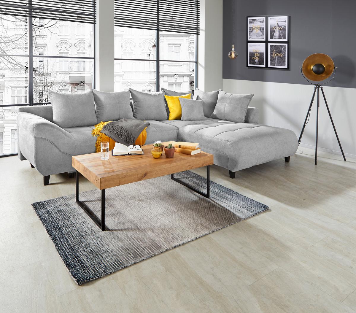 Ecksofa Mendoza - Silberfarben/Schwarz, Design, Textil (309/197cm) - Ondega