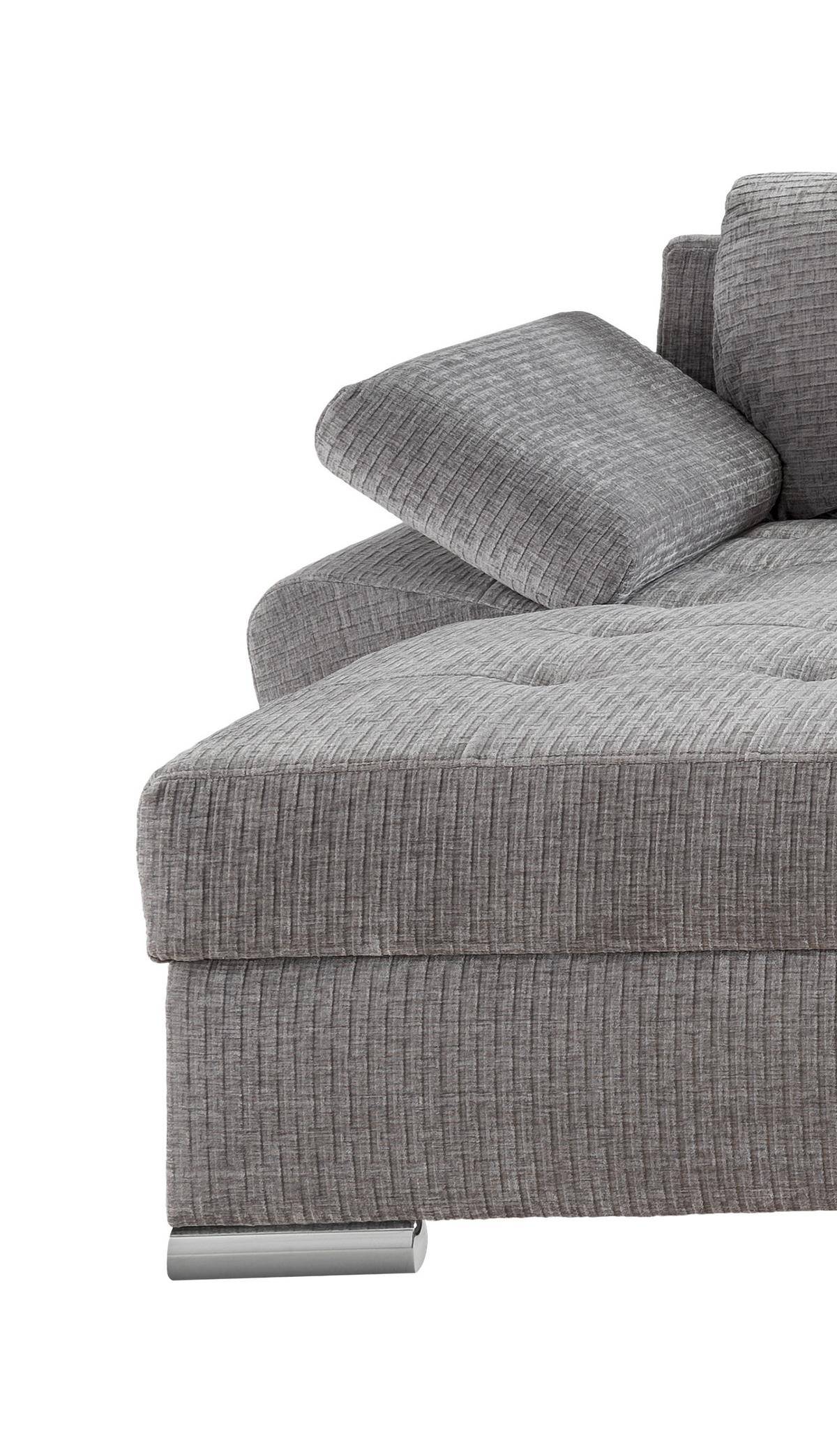 Wohnlandschaft Terana Grau mit Schlaffunktion, Mikrofaser - Chromfarben/Grau, KONVENTIONELL, Textil (157/305/219cm) - Livetastic