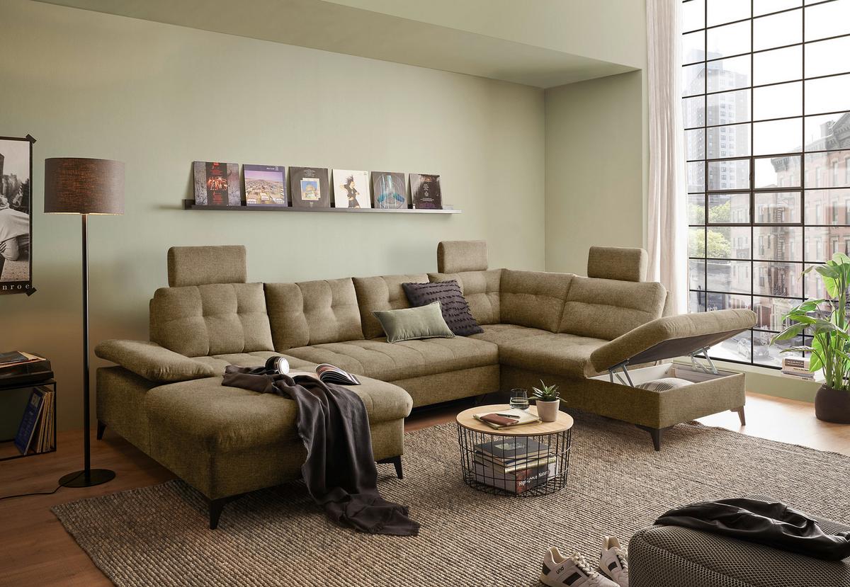 Wohnlandschaft Durban U Terracotta U: 170/324/218 Cm - Sandfarben/Schwarz, KONVENTIONELL, Textil (170/324/218cm) - MID.YOU