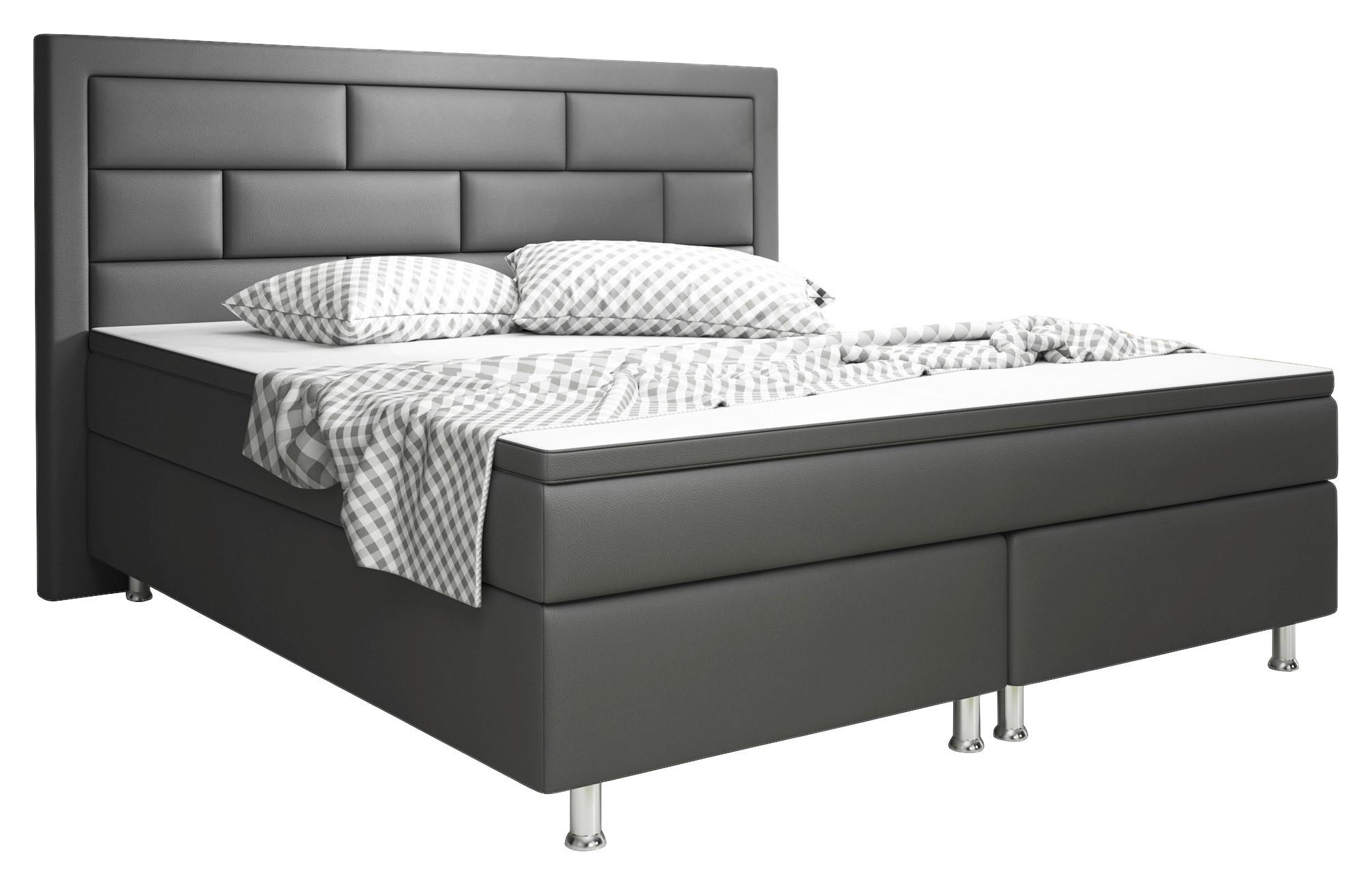 Boxspringbett Mit Topper Lederlook 180x200 Nizza - Anthrazit/Silberfarben, KONVENTIONELL, Textil (180/200cm) - MID.YOU