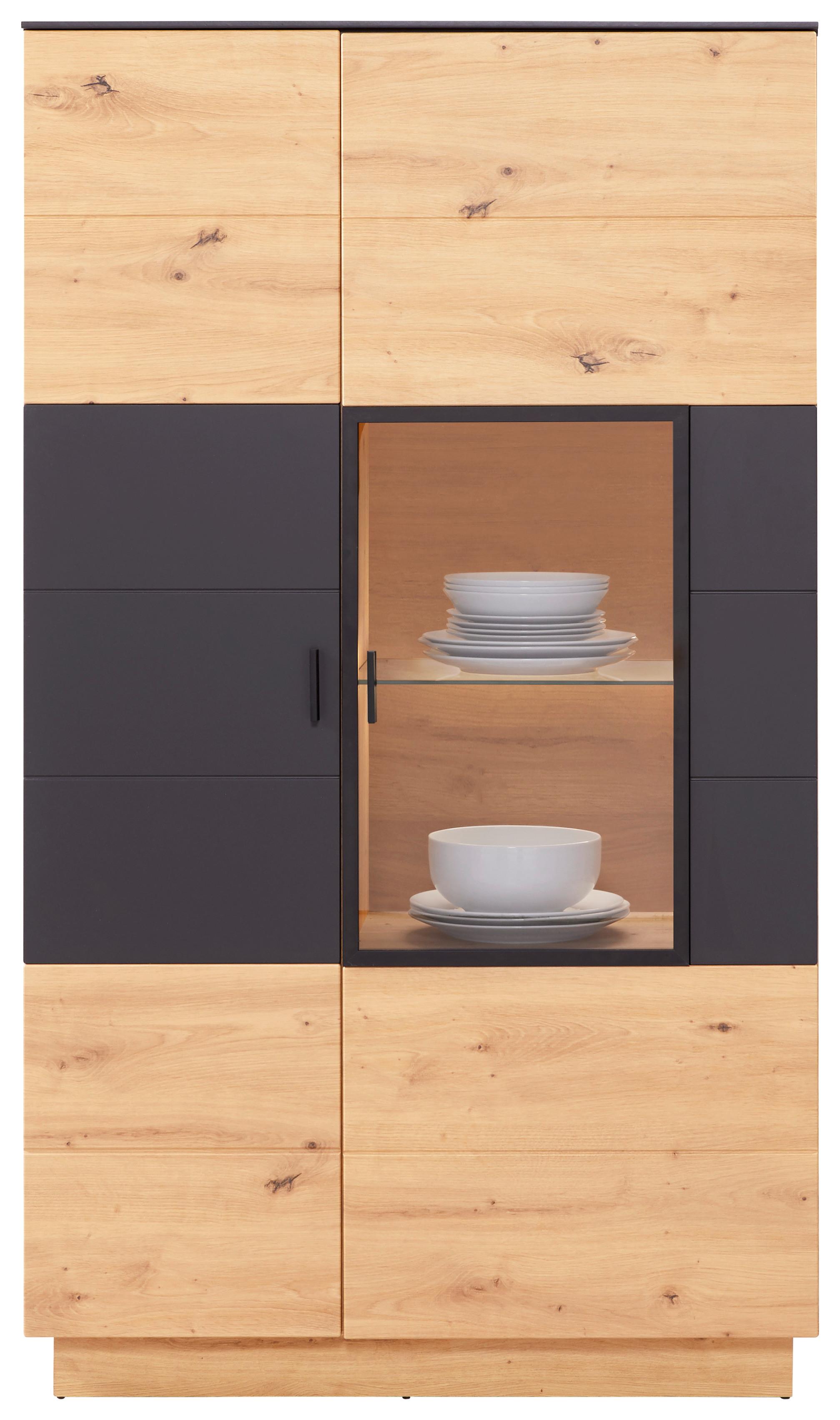 Vitrine Tonale B: 93,5 Cm, Eiche Dekor/grau - Eichefarben/Schwarz, MODERN, Glas/Holzwerkstoff (93,5/163,5/40cm)