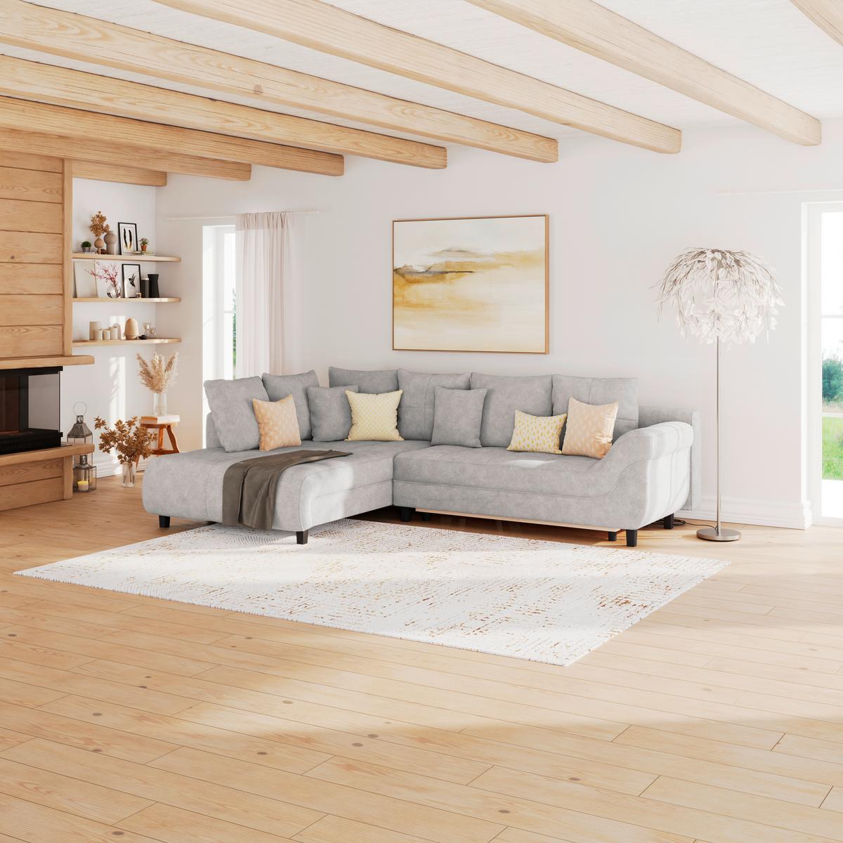 Ecksofa Mendoza - Silberfarben/Schwarz, Design, Textil (197/309cm) - Ondega