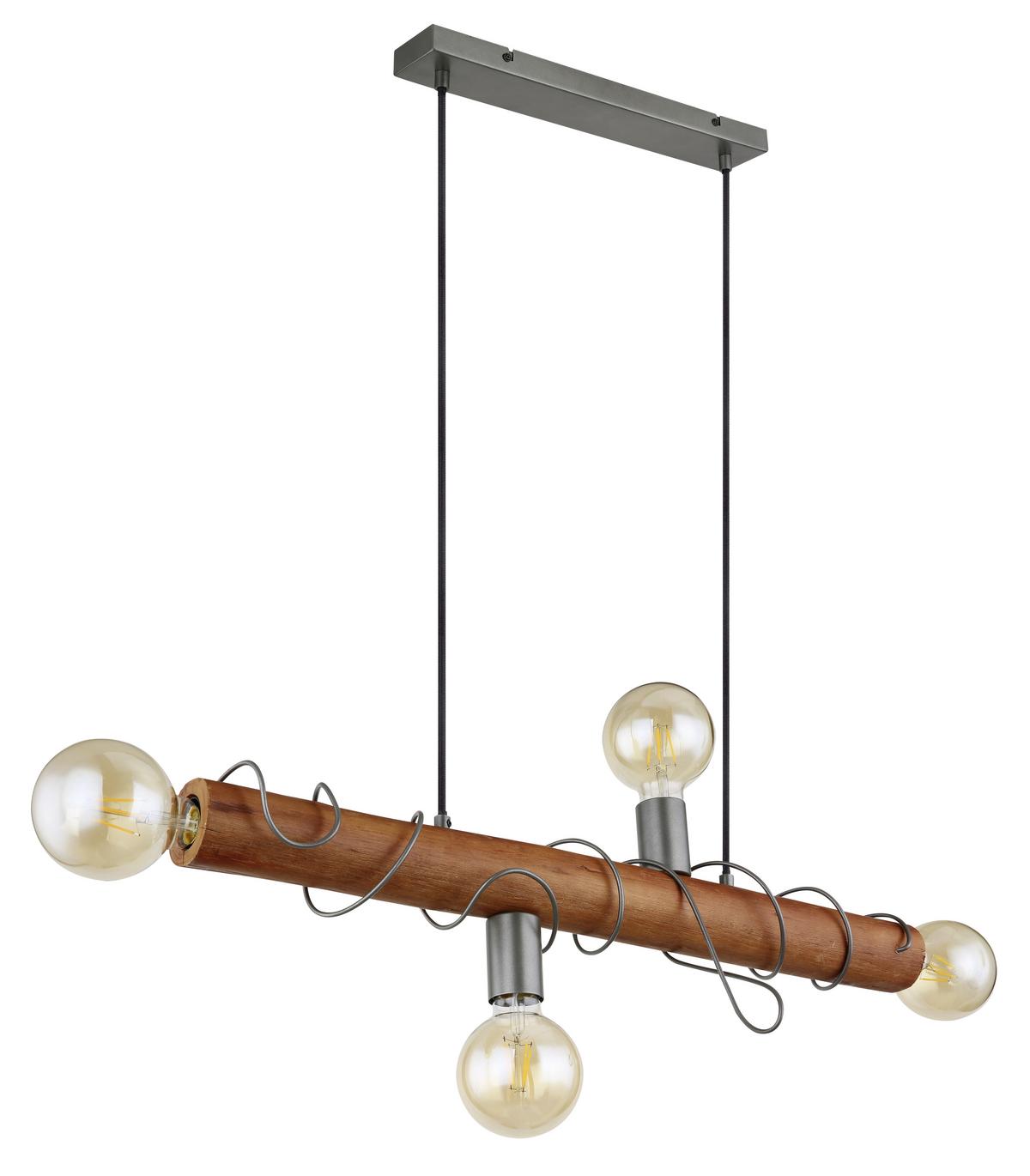 Hängeleuchte Alice H: 120 cm 4-Flammig, Rustikal - Braun/Grau, Natur, Holz/Metall (70/20/120cm) - Globo