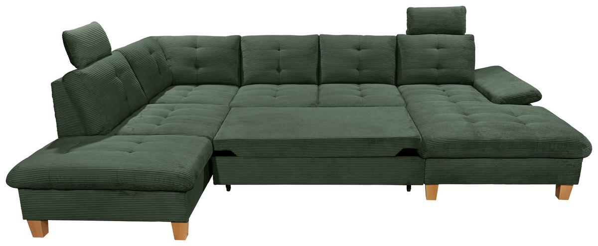 Wohnlandschaft Ascot Dunkelgrün U: 220x324x170 Cm - Dunkelgrün/Eichefarben, KONVENTIONELL, Textil (220/324/170cm) - MID.YOU