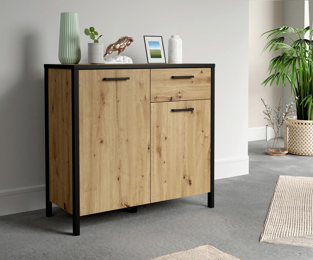 KOMODA KIRIKUS - čierna/farba duba, Lifestyle, kompozitné drevo/plast (95/88/40cm) - Mömax