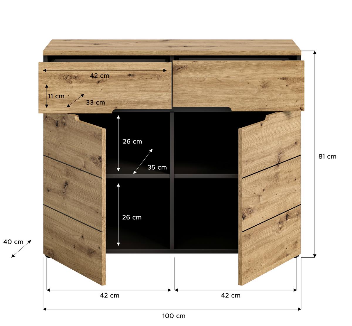 Kommode Canu Eiche Artisan B: 100 cm - KONVENTIONELL, Holzwerkstoff (100/81/40cm) - MID.YOU