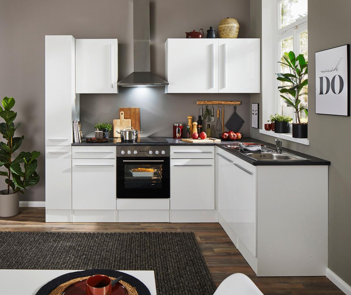 Eckküche Jazz 8 250 Weiß S: 250x175 Cm - Weiß Hochglanz/Dunkelgrau, LIFESTYLE, Holzwerkstoff (250/175cm) - MID.YOU