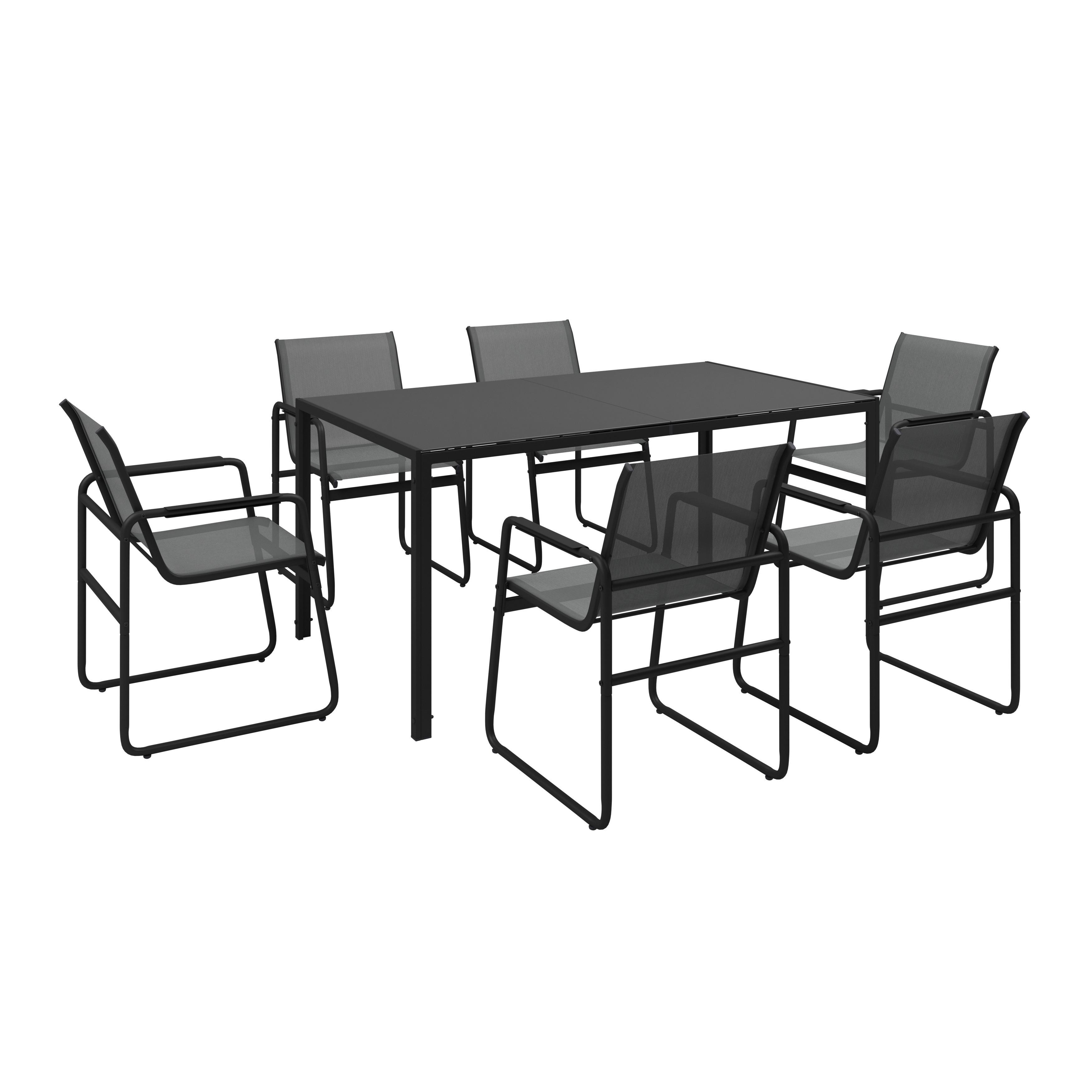 Gartenmöbel Set 7-Tlg. Toulon aus Metall/Textil/Glas - Dunkelgrau/Schwarz, MODERN, Glas/Textil (50/90/82/75/59,5/160cm) - Beldano