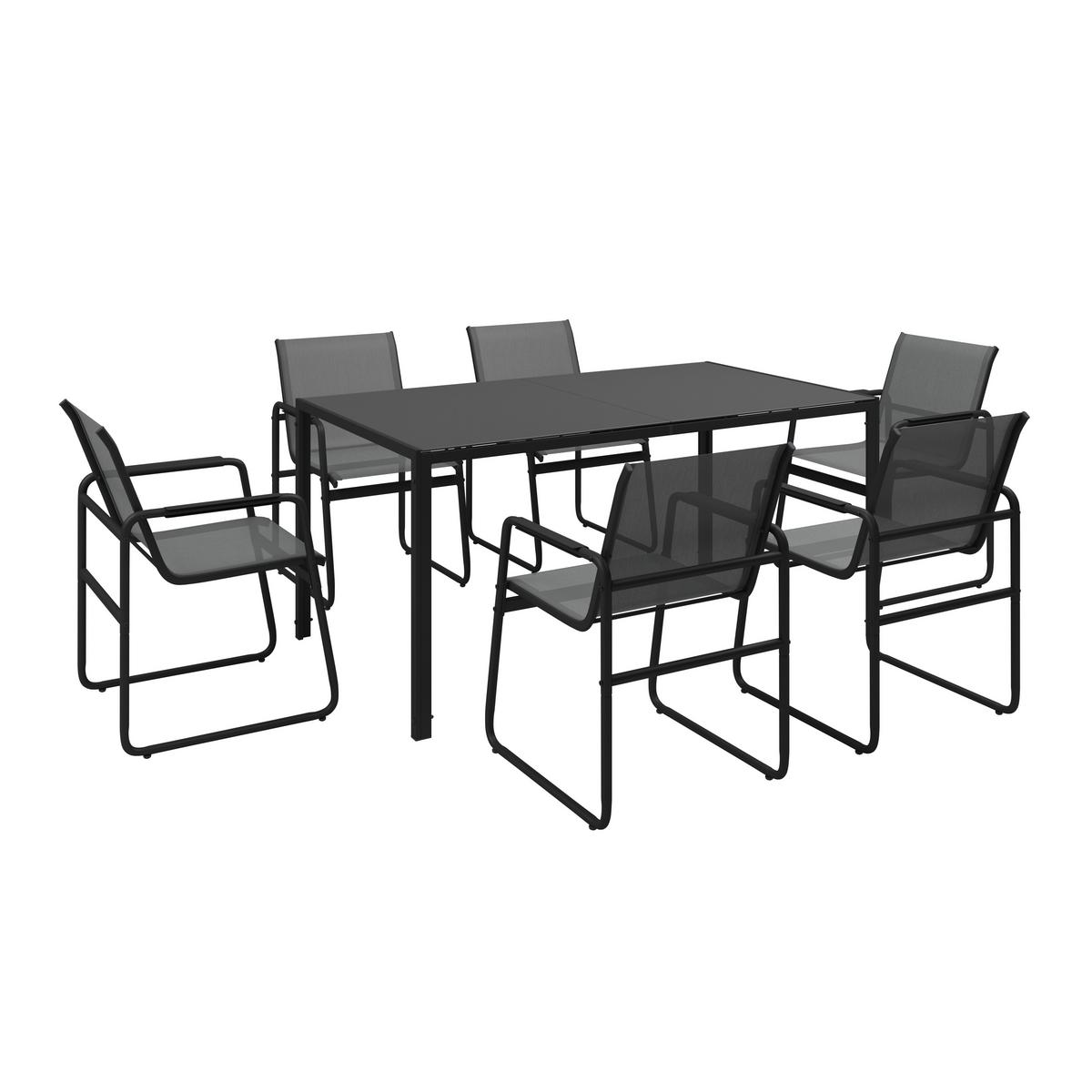 Gartenmöbel Set 7-tlg. Toulon Aus Metall/textil/glas - Dunkelgrau/Schwarz, MODERN, Glas/Textil (50/90/82/75/59,5/160cm) - Beldano