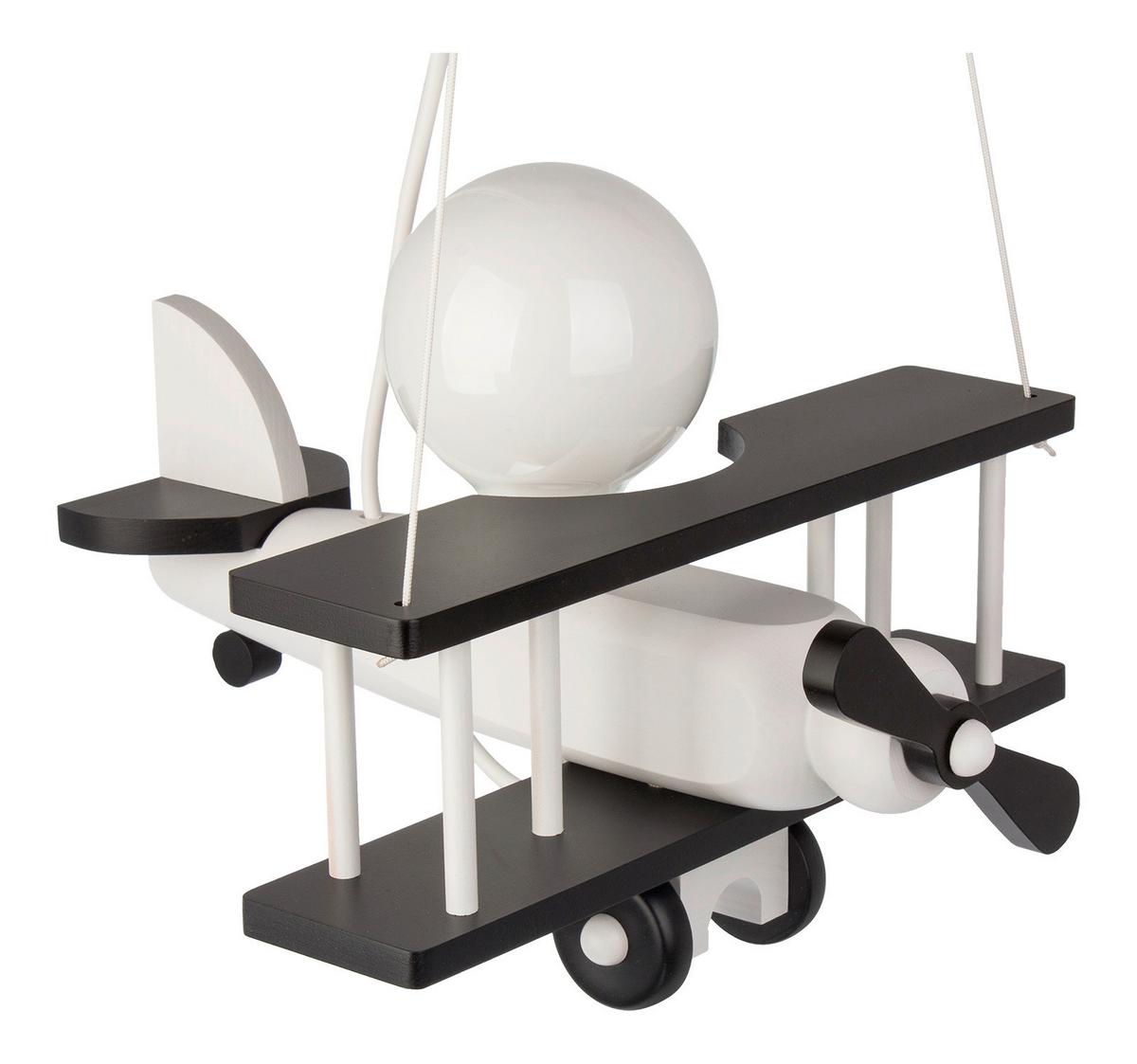 Kinderhängeleuchte Flugzeug H: 75 Cm 1-Flammig - Schwarz/Weiß, KONVENTIONELL, Holz (29/31/75cm)