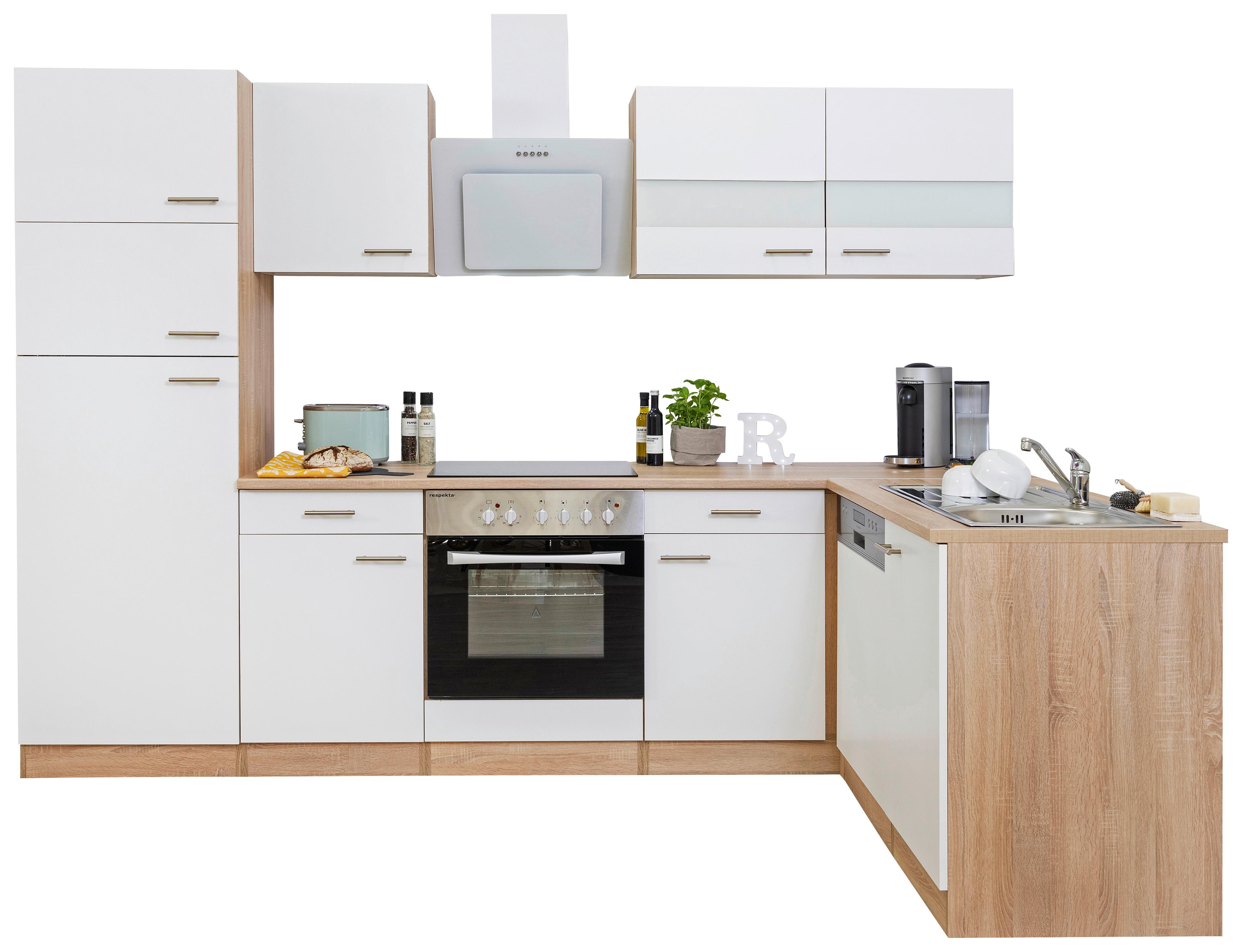 Eckküche 280x172 cm Weiß/Eiche Dekor Modern - Eichefarben/Weiß, Basics, Holzwerkstoff (280/172cm) - Respekta