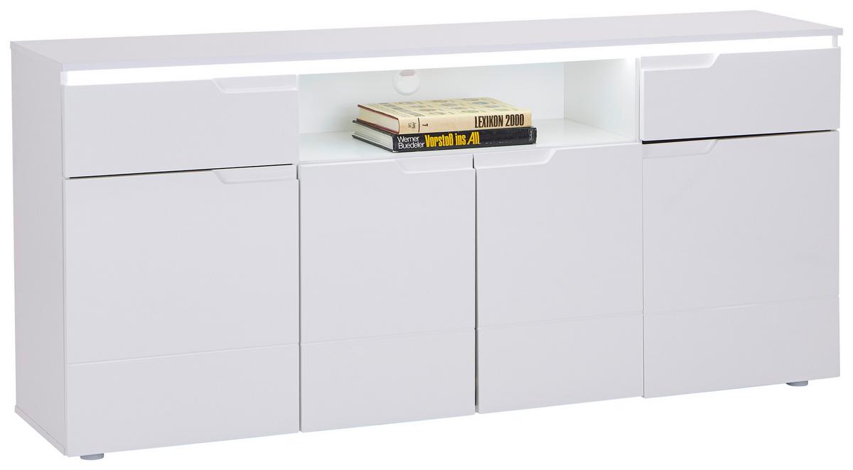 Komód Hilton 180/84 Cm - fehér/magasfényű fehér, Modern, faalapú anyag (180/83,6/40cm)