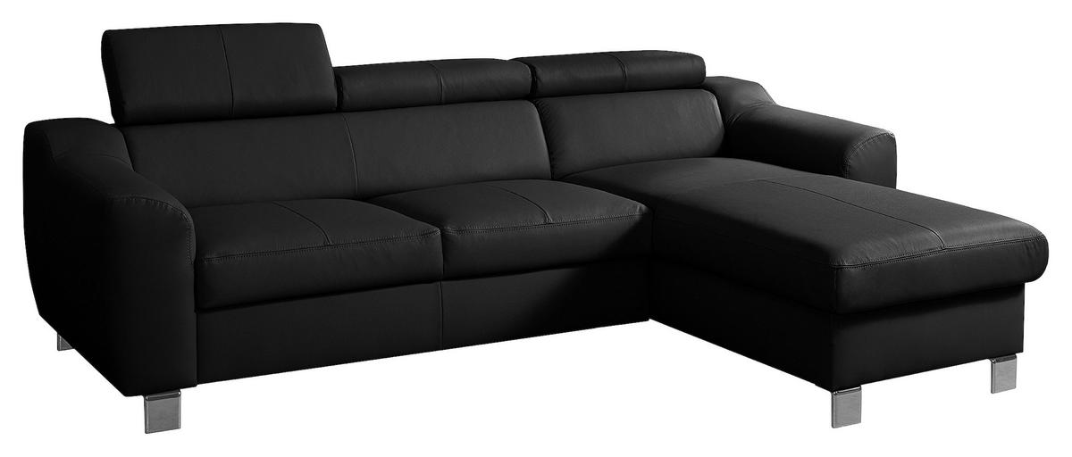 Ecksofa Aspen Mit Bettkasten Lederlook Schwarz 242x176 Cm - Chromfarben/Schwarz, Design, Leder/Textil (242/176cm) - Livetastic