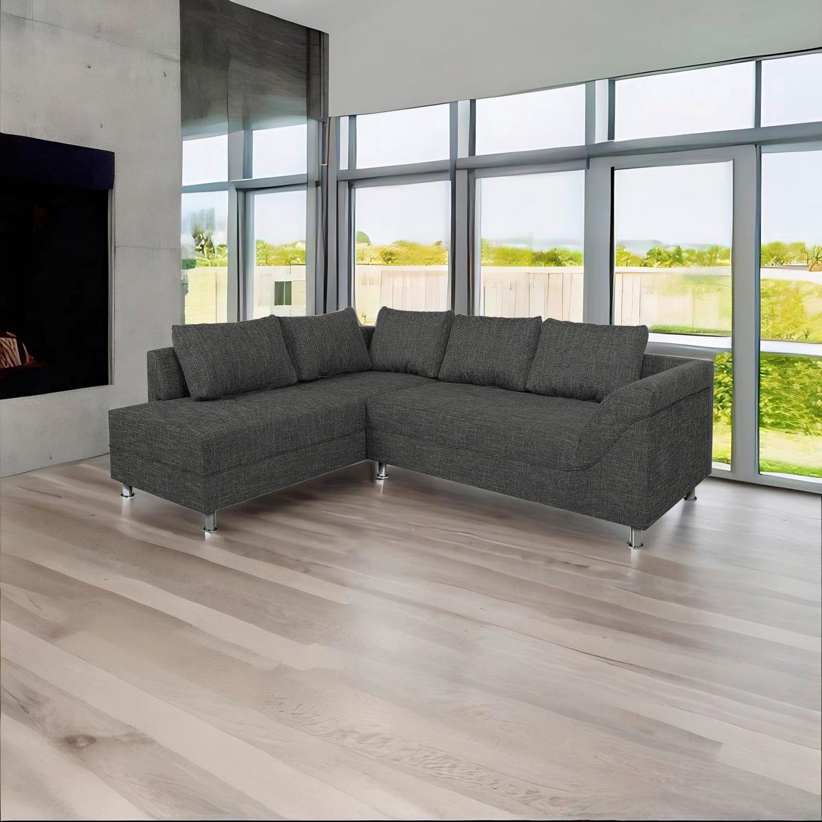Ecksofa Bern Schwarz 200x267 Cm - Chromfarben/Schwarz, Design, Holzwerkstoff/Textil (200/267cm) - P & B