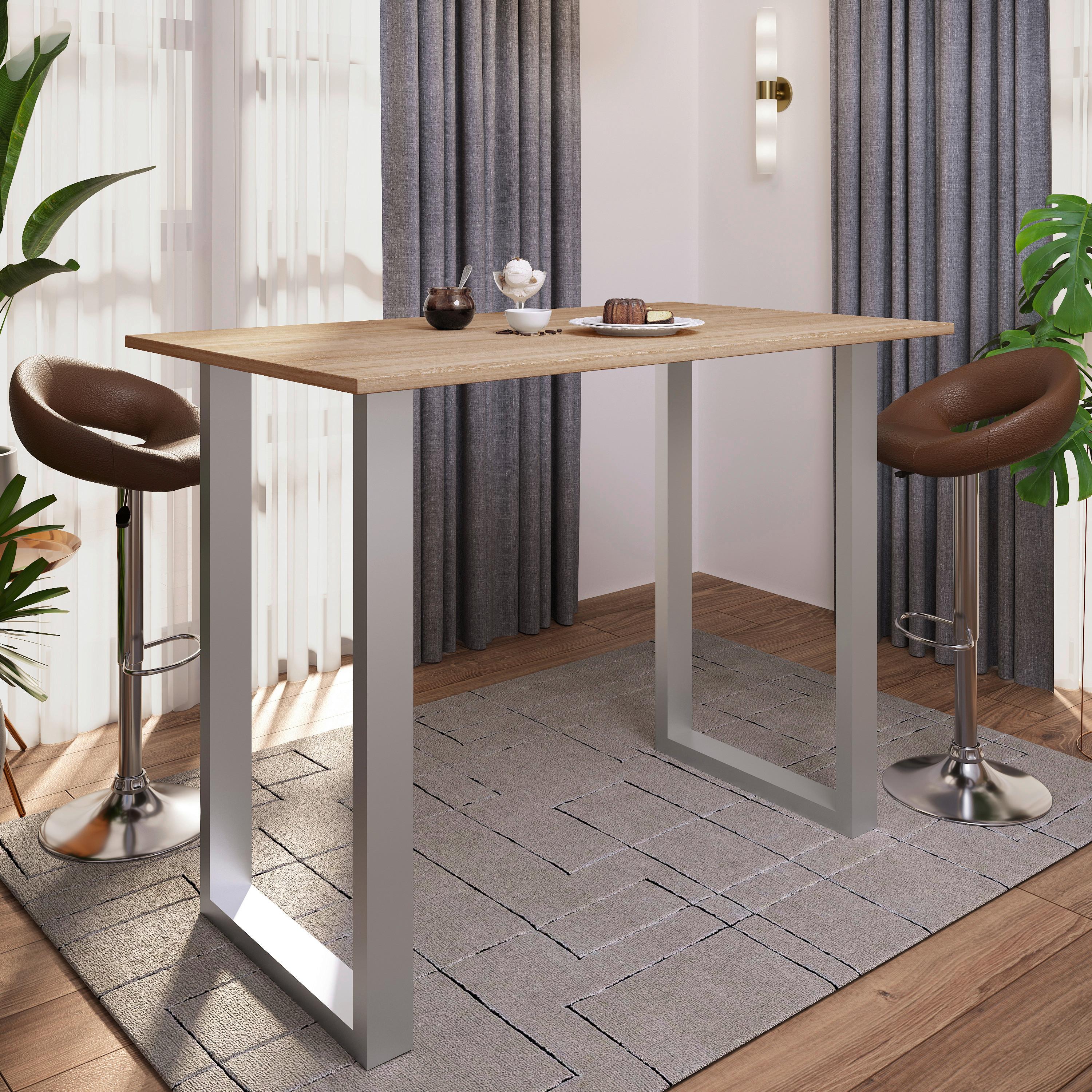 Bartisch Xona B 140x80 - Silberfarben/Sonoma Eiche, KONVENTIONELL, Holzwerkstoff/Metall (140/102/80cm)