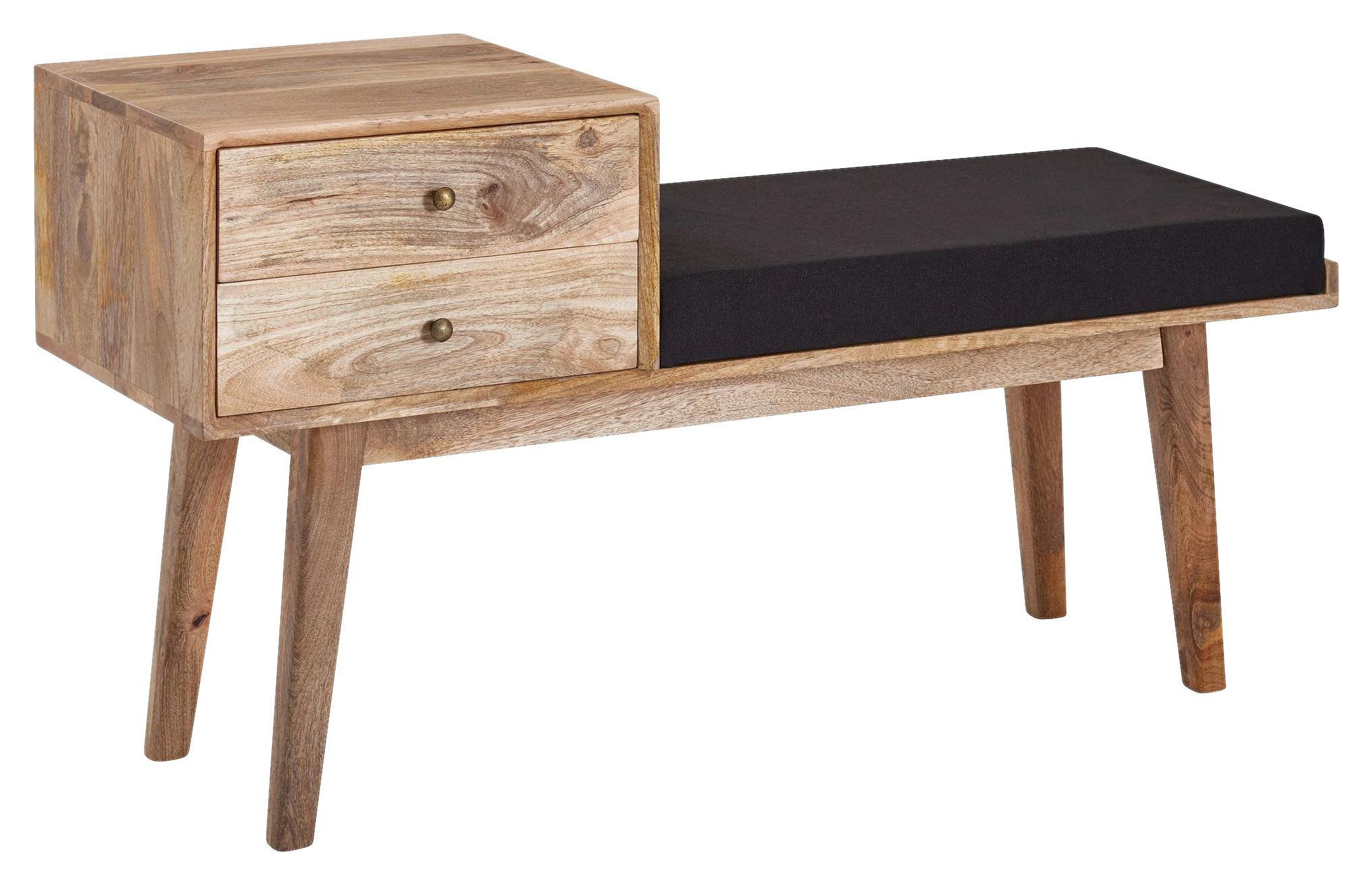 Hockerbank Mangoholz Braun / Schwarz H: 65 Cm + Schubladen