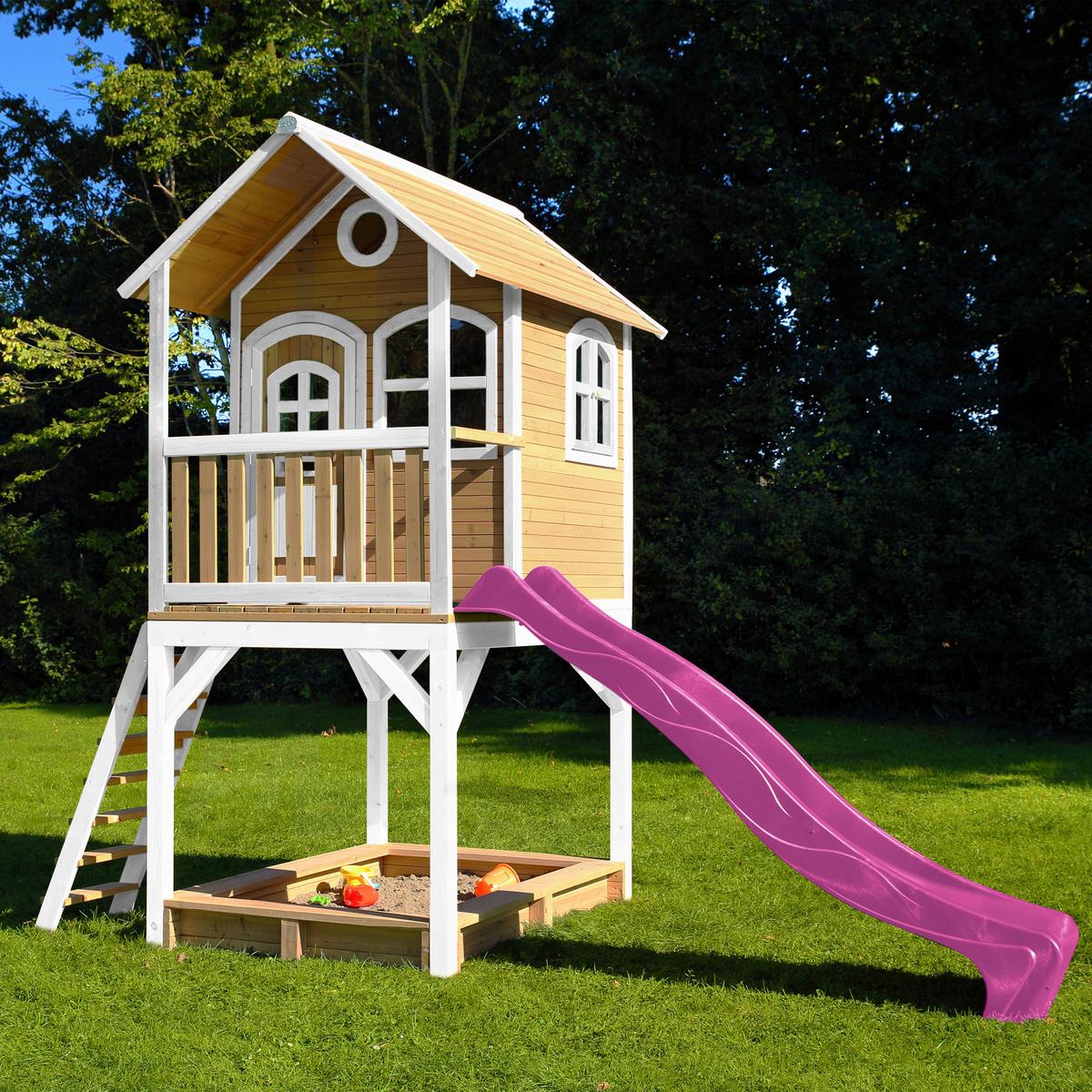 Spielhaus Sarah Braun/lila/weiß B: 370 Cm - Lila/Braun, KONVENTIONELL, Holz/Kunststoff (370/291/191cm) - Ambia Garden