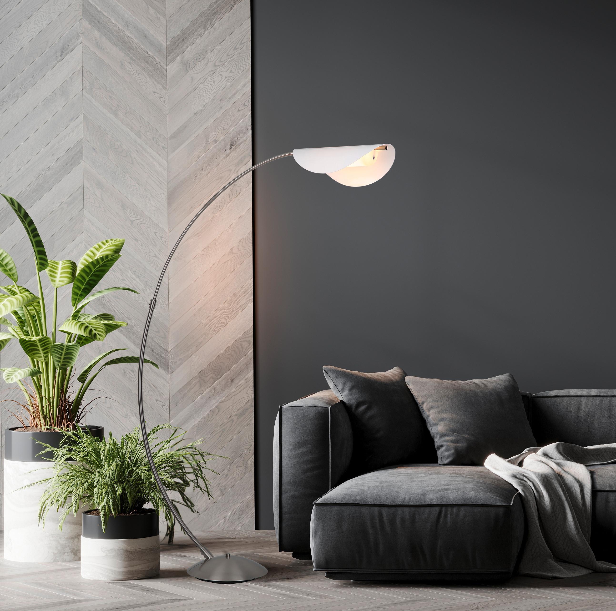 LED-Stehleuchte Robles Schwarz Nickelfarben L: 124 cm - Schwarz/Weiß, Design, Kunststoff/Metall (124/35/182cm) - Globo
