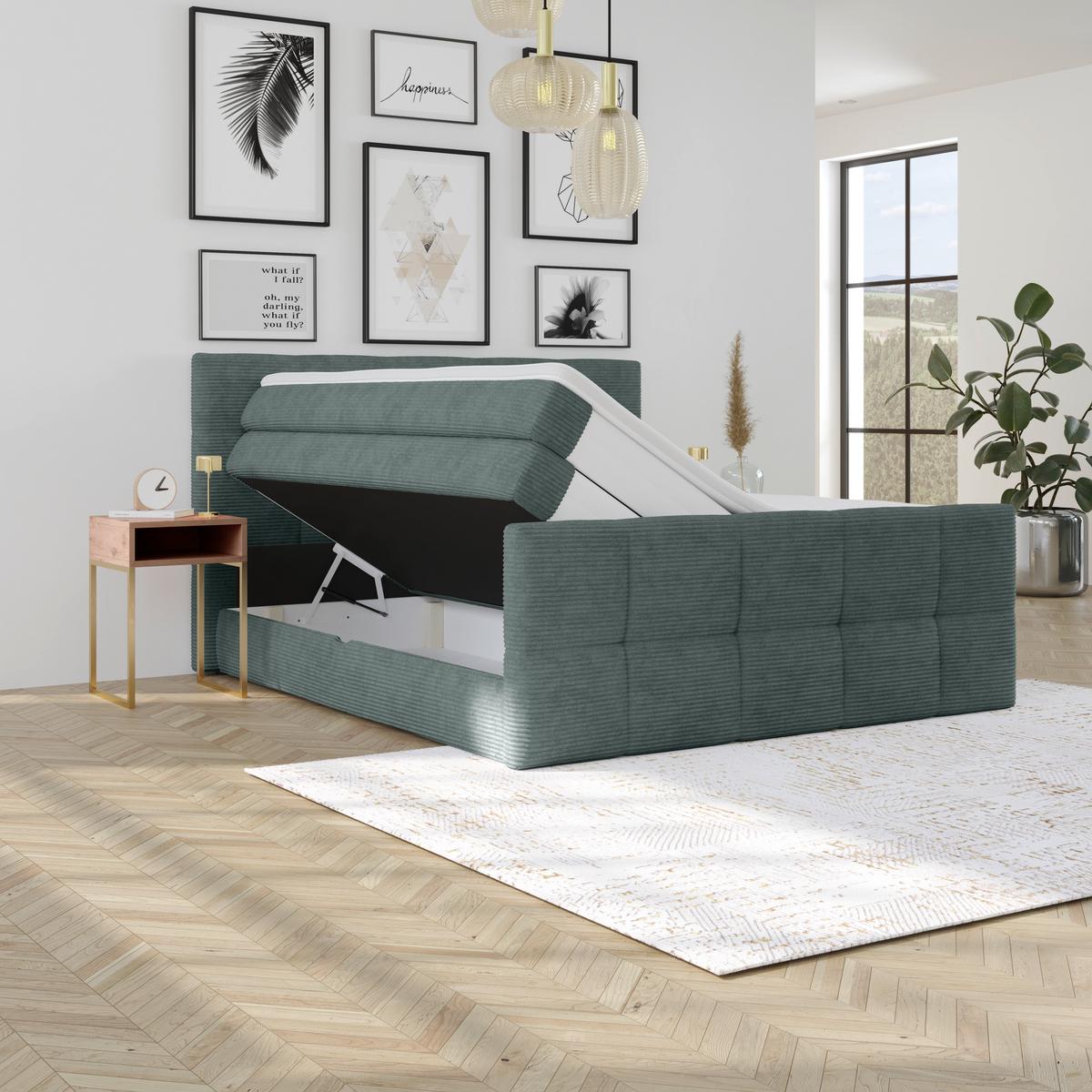 Boxspringbett mit Topper und Bettkasten 160x200 Medino - Blaugrau, KONVENTIONELL, Holz/Holzwerkstoff (160/200cm)