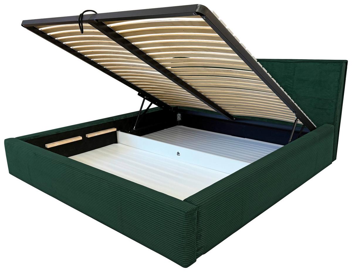 Polsterbett Mit Bettkasten Inez Dunkelgrün 180x200 Cm - Dunkelgrün/Schwarz, MODERN, Holz/Holzwerkstoff (180/200cm) - MID.YOU