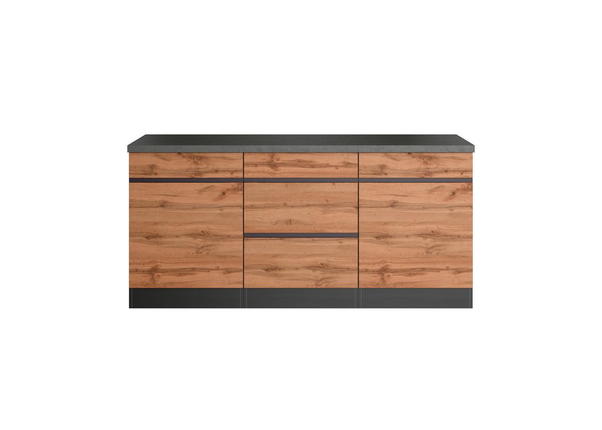 Küchenunterschrank Turin 180 Cm Graphitfarben/eiche - Eiche Wotan/Graphitfarben, Design, Holzwerkstoff (180/86/60cm) - Held
