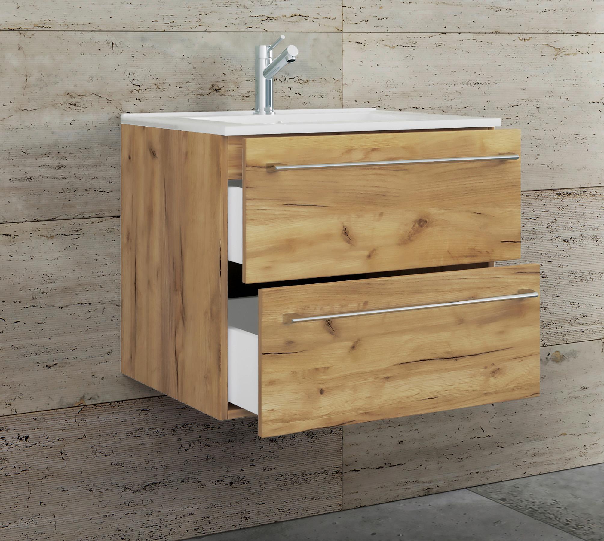 Waschbecken mit Unterschrank Badinos B: 61 cm Eiche Dekor - Honigeiche/Weiß, MODERN, Keramik/Holzwerkstoff - MID.YOU