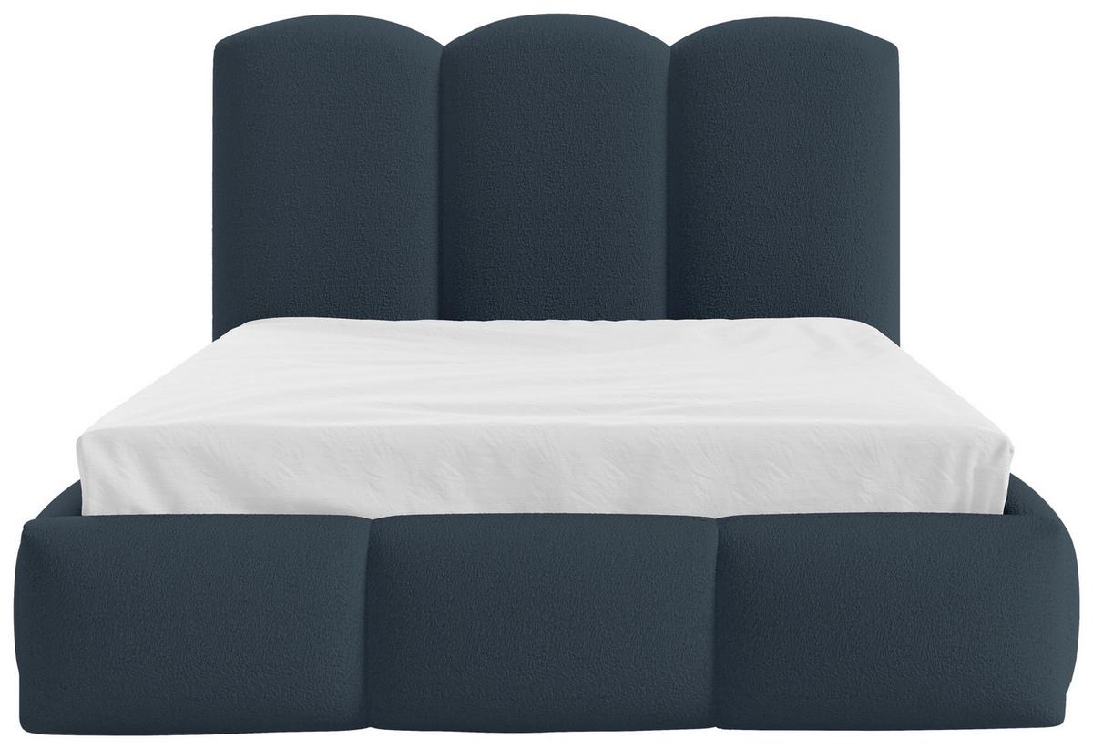 Polsterbett Bero Boucle Blau, Lf: 120x200 cm - Blau/Buchefarben, Trend, Holz/Textil (120/200cm)