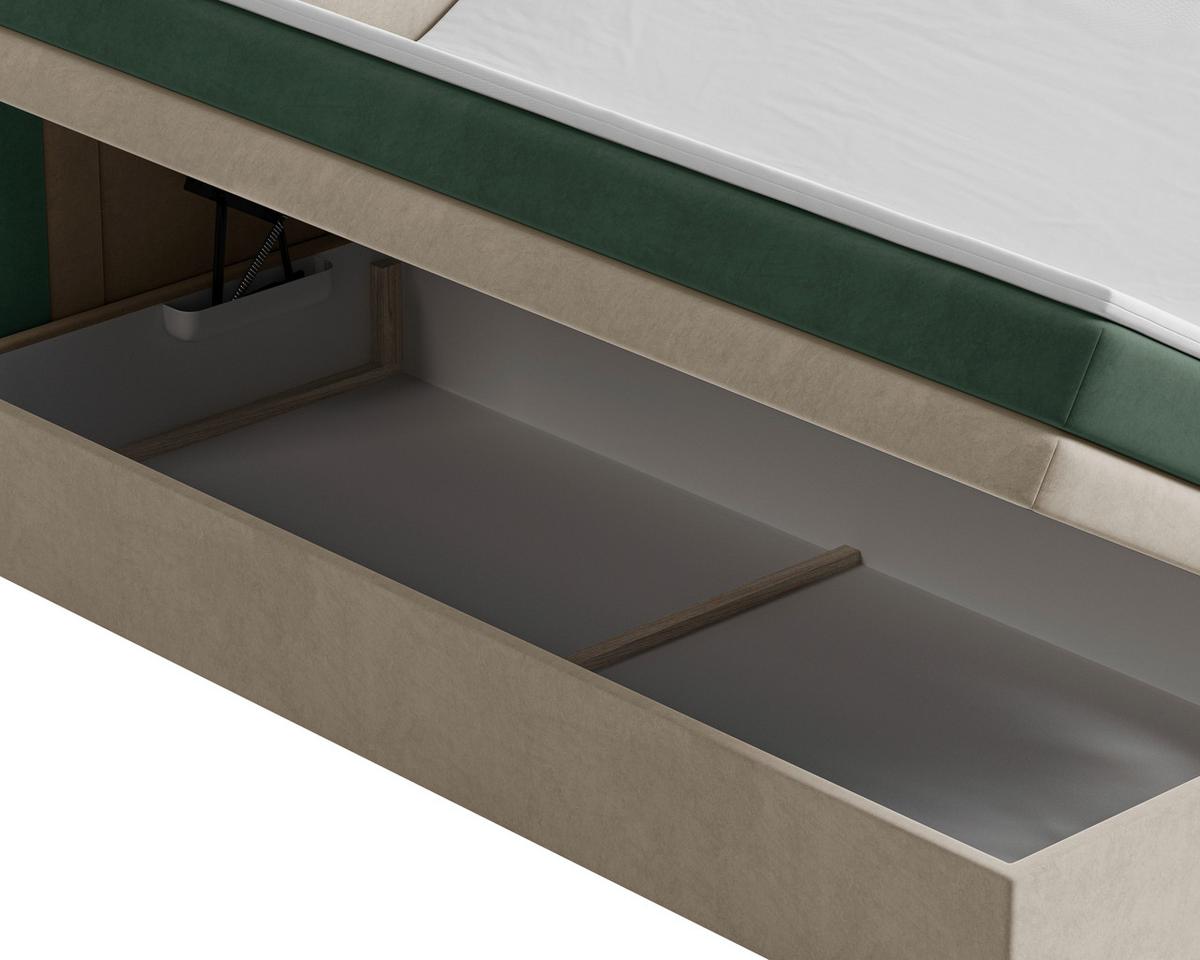 Boxbett Nest Lf:160x200 D.grün/Beige/Mgrün - Dunkelgrün/Beige, MODERN, Holz/Kunststoff (160/200cm) - MID.YOU