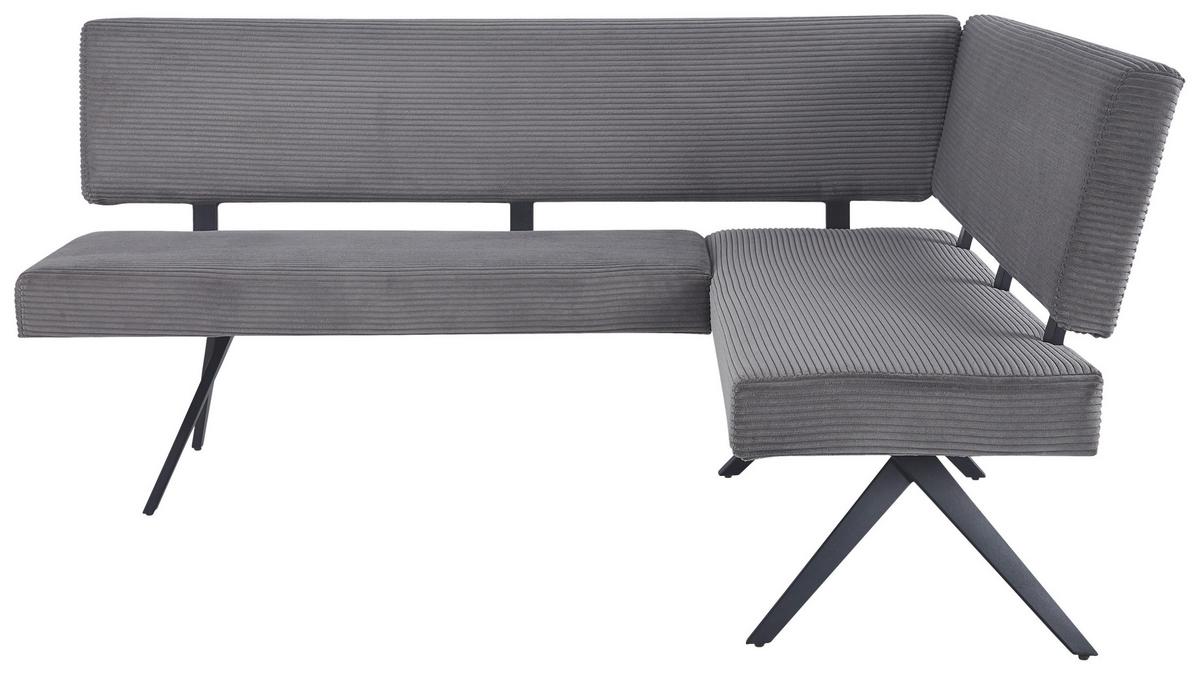 Eckbank Chios Cord Dunkelgrau, S: 190x150 cm - Dunkelgrau/Schwarz, KONVENTIONELL, Textil/Metall (190/150cm) - MID.YOU