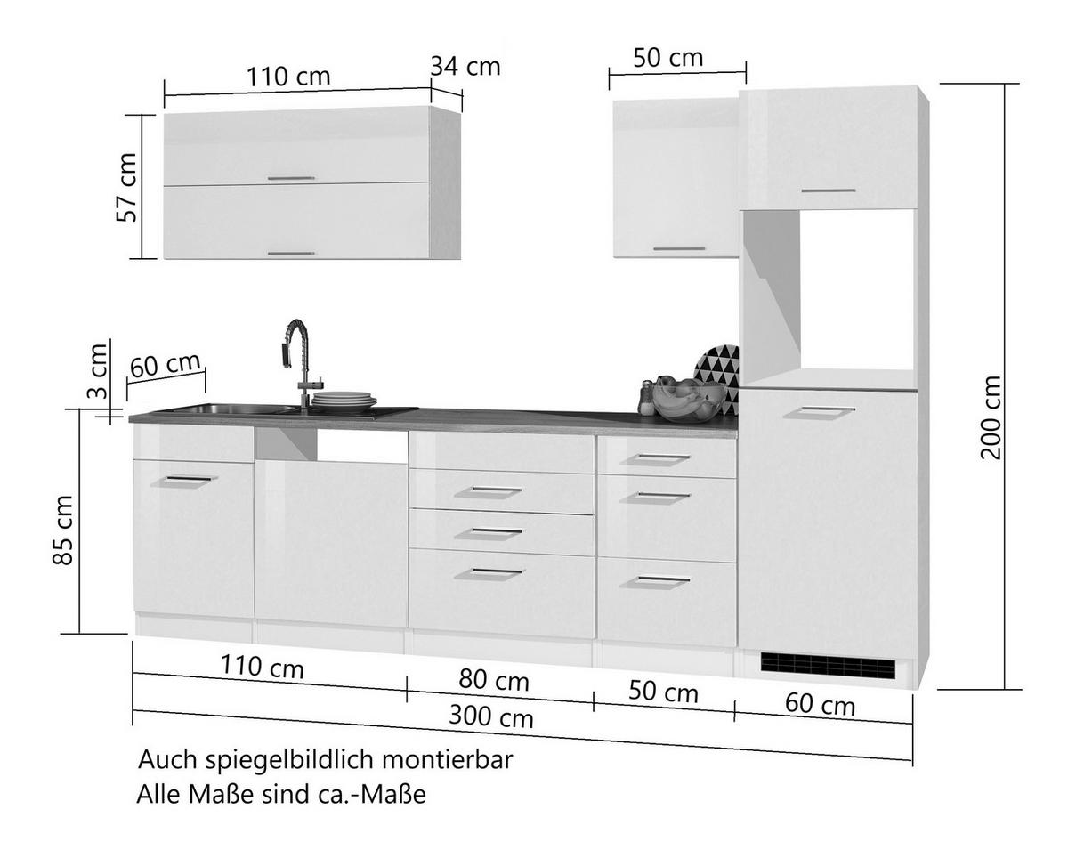Küchenleerblock Mailand Weiß B: 300 cm - Weiß Hochglanz/Weiß, MODERN, Holzwerkstoff (300cm) - Held