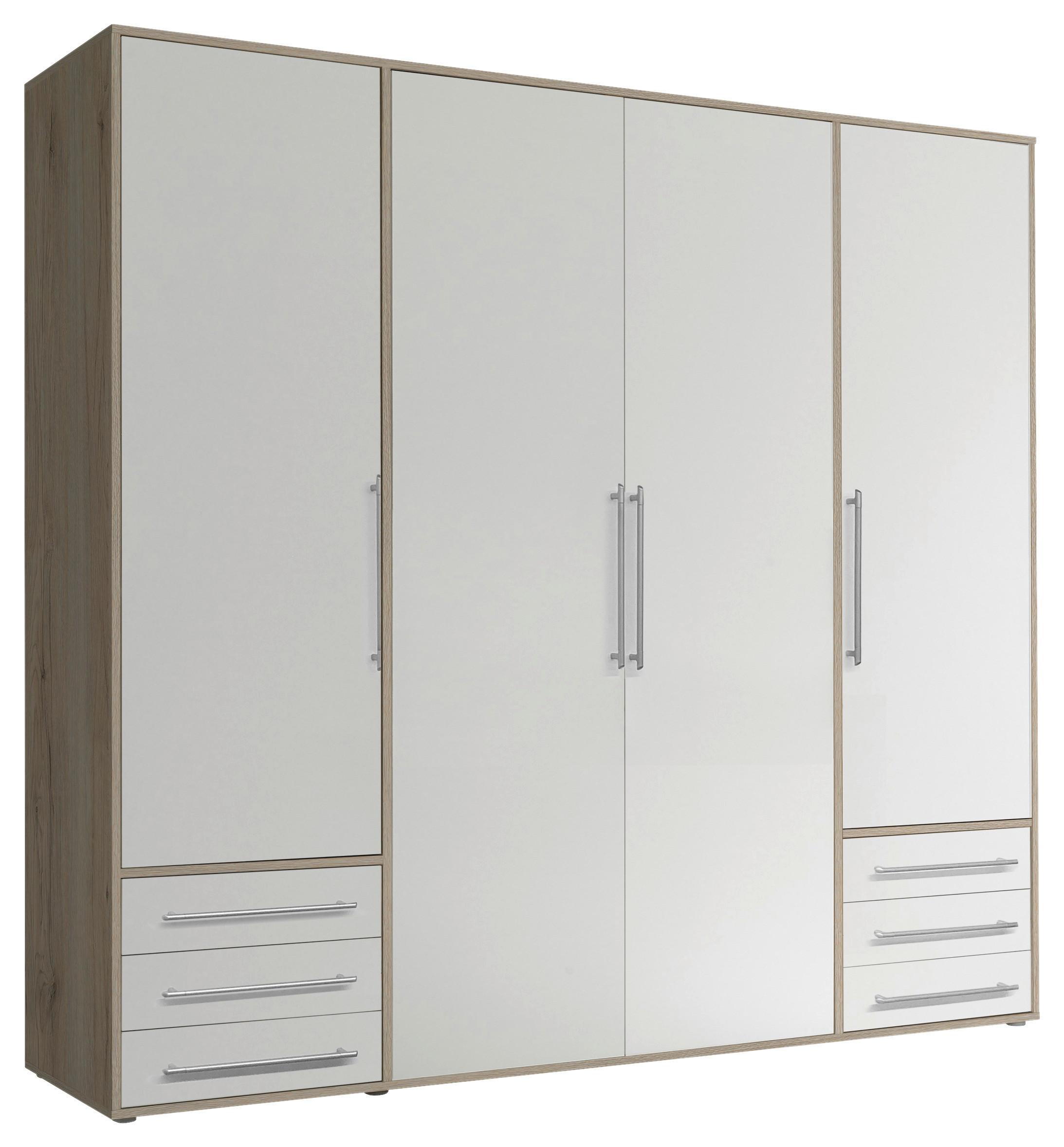 Drehtürenschrank mit Laden 206cm Lyss Weiß/Eiche Dekor - Weiß/Eiche San Remo, MODERN, Holzwerkstoff (206/194/58cm) - Livetastic