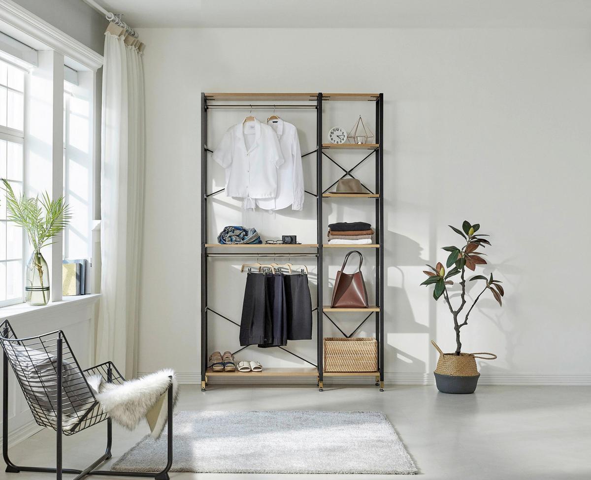 Leiterregal Naturfarben/Schwarz B: 45 cm - Schwarz/Naturfarben, Design, Holzwerkstoff/Metall (45/210/30cm) - Livetastic