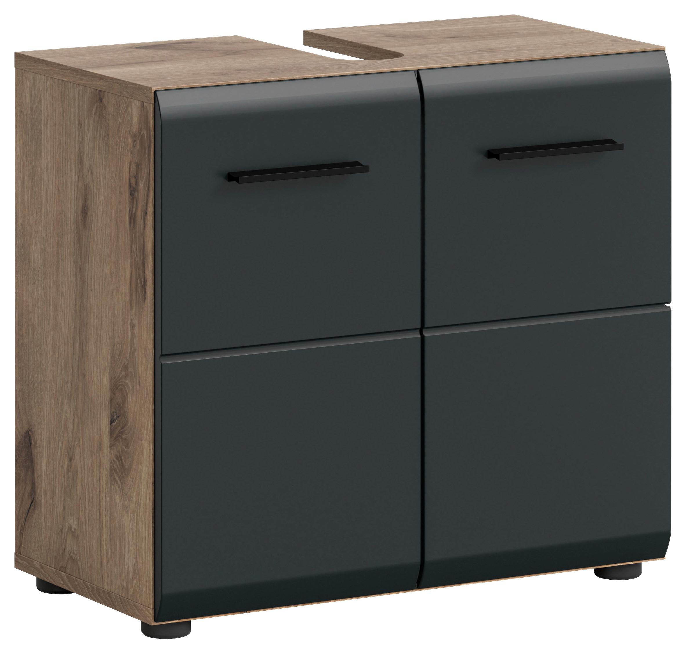 Waschbeckenunterschrank Ice Schwarz/Eiche Dekor B: 60cm - Eiche dunkel/Schwarz, Basics, Holzwerkstoff (60/54/30cm) - MID.YOU