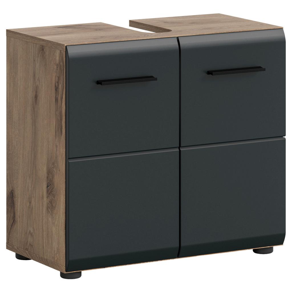 Waschbeckenunterschrank Ice Schwarz/Eiche Dekor B: 60cm