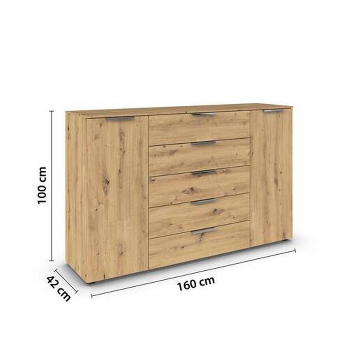 Kommode Flipp Eiche Artisan B: 160 Cm - Chromfarben/Schwarz, MODERN, Holzwerkstoff (160/100/42cm) - Rauch Möbel