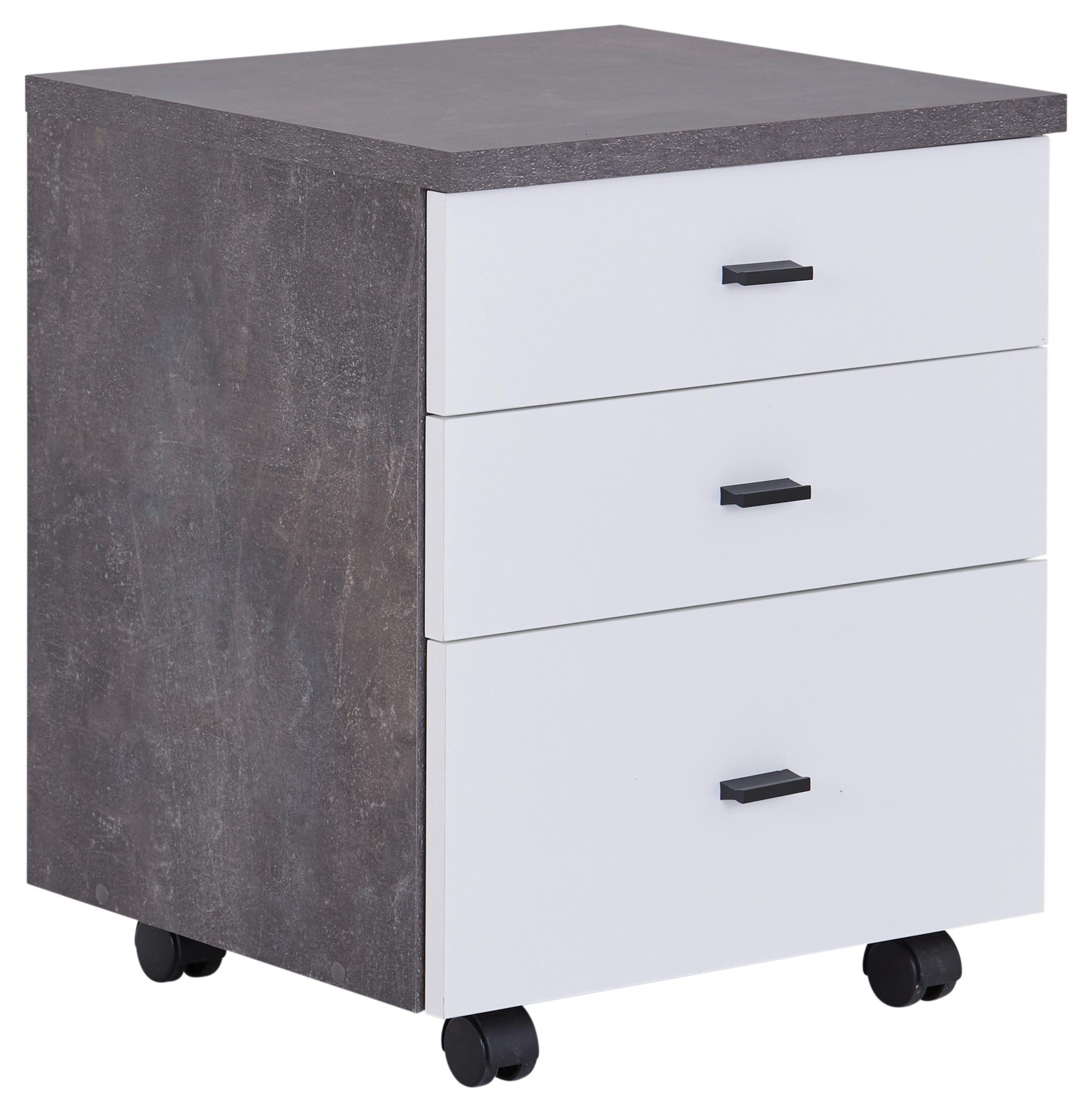 Rollcontainer Betonoptik /Weiß 4 You New 2 YUK 13 - Dunkelgrau/Weiß, MODERN, Holzwerkstoff (43/53/40cm)