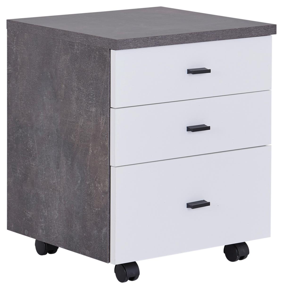 Rollcontainer Betonoptik /weiß 4 You New 2 Yuk 13 - Dunkelgrau/Weiß, MODERN, Holzwerkstoff (43/53/40cm)