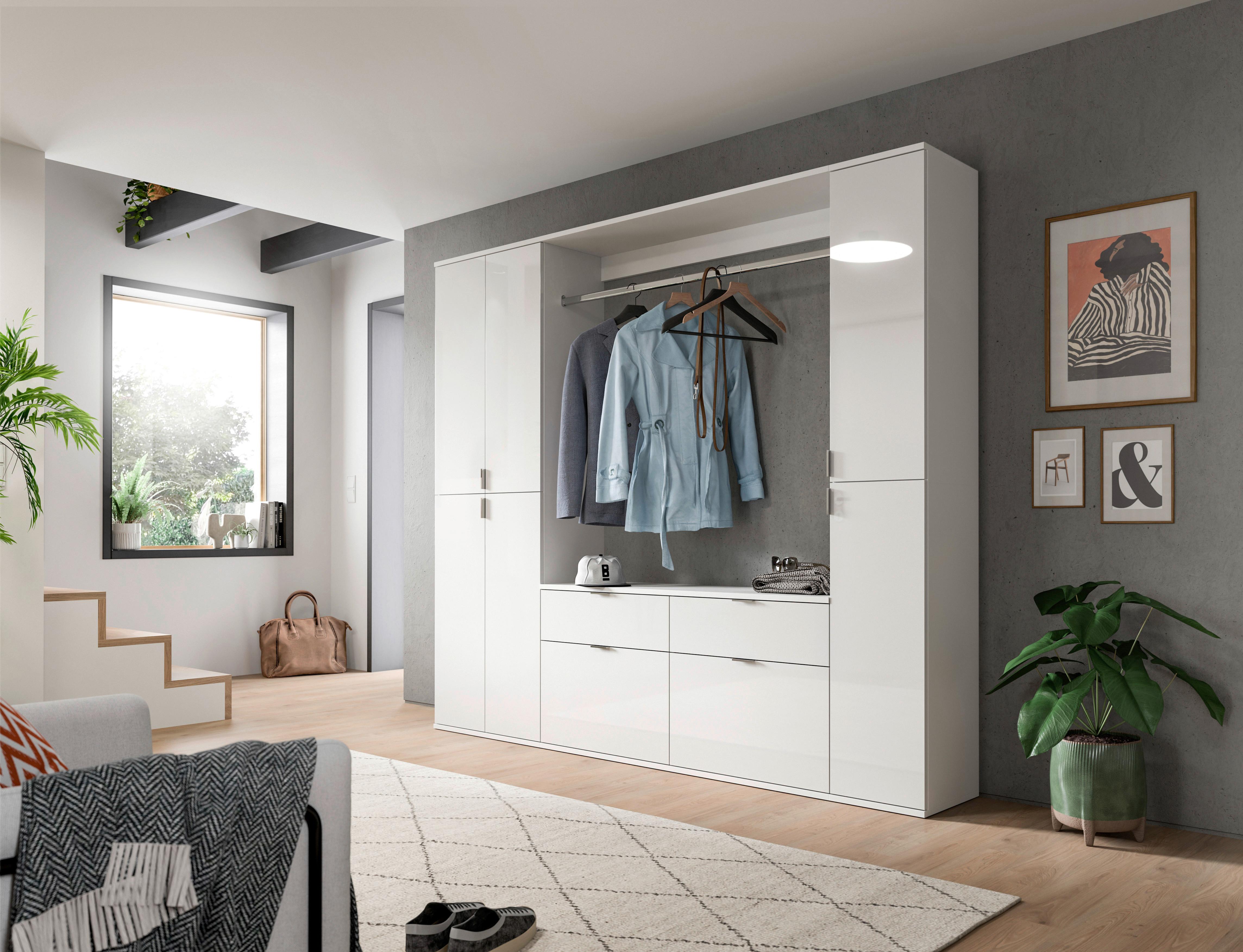 Garderobe Projekt X 3-Teilig Weiß B: 212 cm - Weiß Hochglanz, MODERN, Holzwerkstoff (212/193/34cm) - MID.YOU