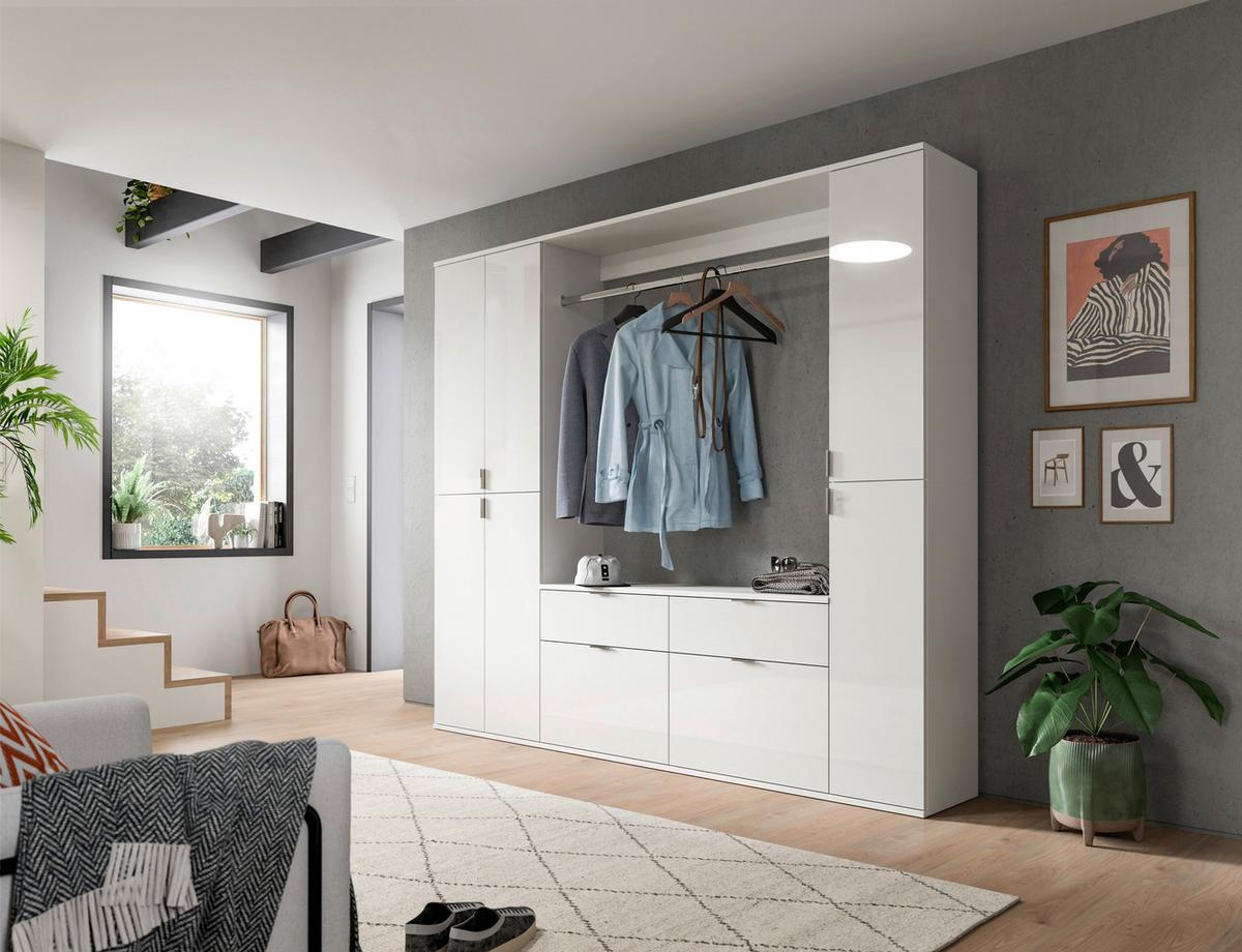 Garderobe Projekt X 3-teilig Weiß B: 212 Cm - Weiß Hochglanz, MODERN, Holzwerkstoff (212/193/34cm) - MID.YOU