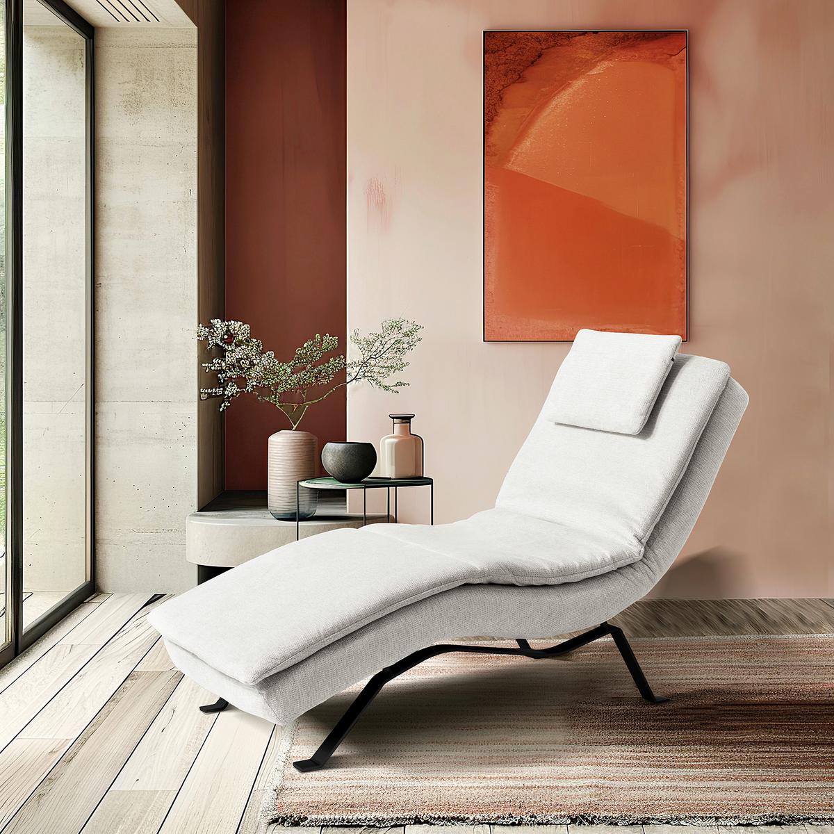 RELAXLIEGE Creme B: 65 cm - Creme/Schwarz, Design, Leder (65/95/171cm) - Celina Home